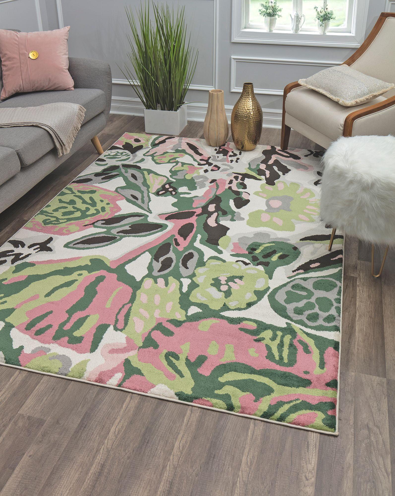 May Flowers 9' x 12' Ivory and Pink Synthetic Floral Rug