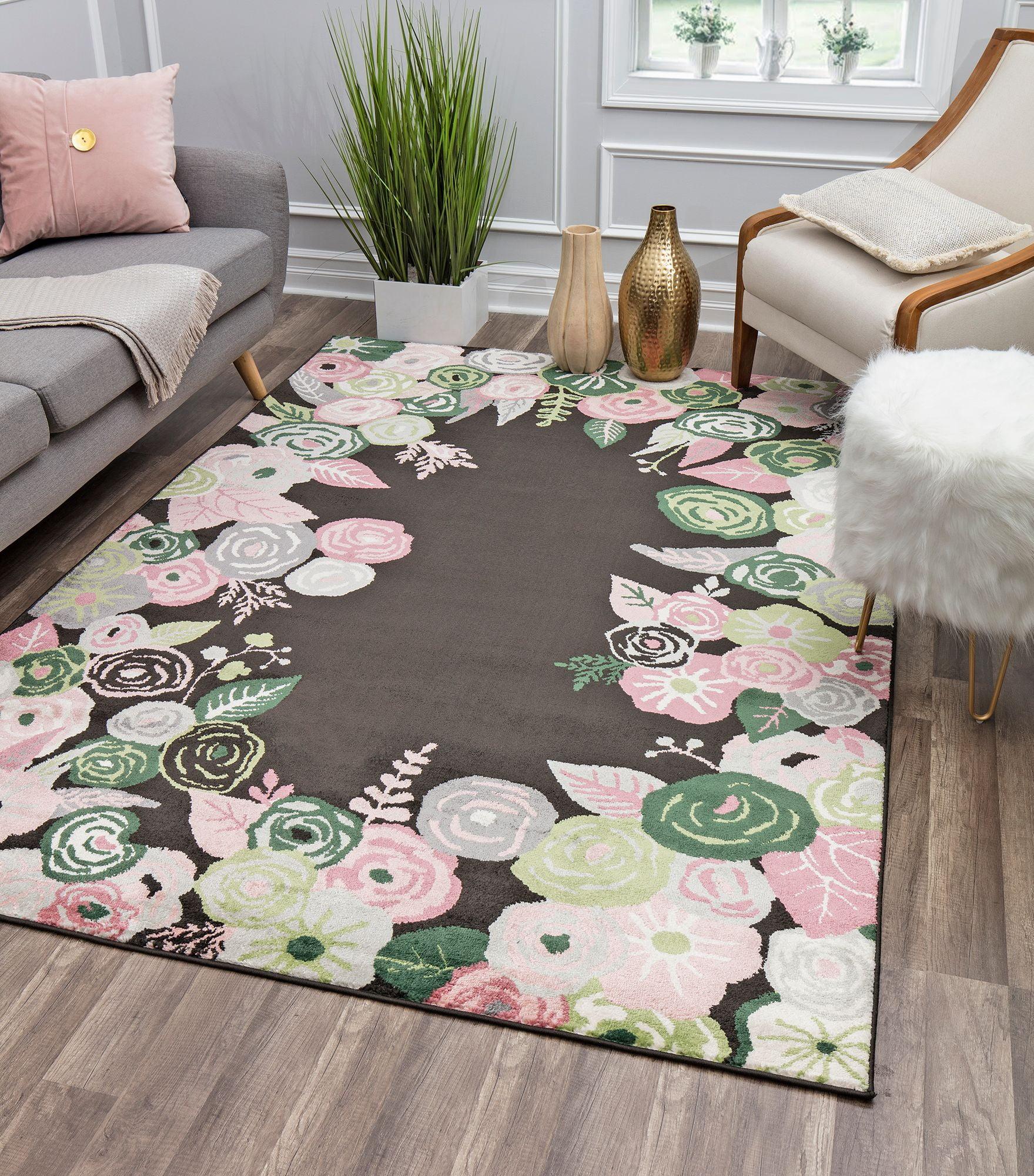 Royal Blossom Pink Onyx Floral Round Synthetic Rug