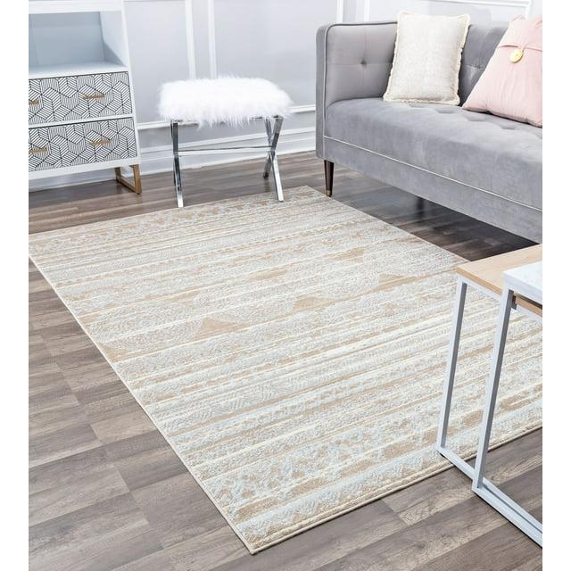 Rugs America Leopold LX10B Misty Cream Transitional Cream Area Rug for Dining Room Rug Neutral Rug Living Room Rug Kitchen, 5'3"x7'