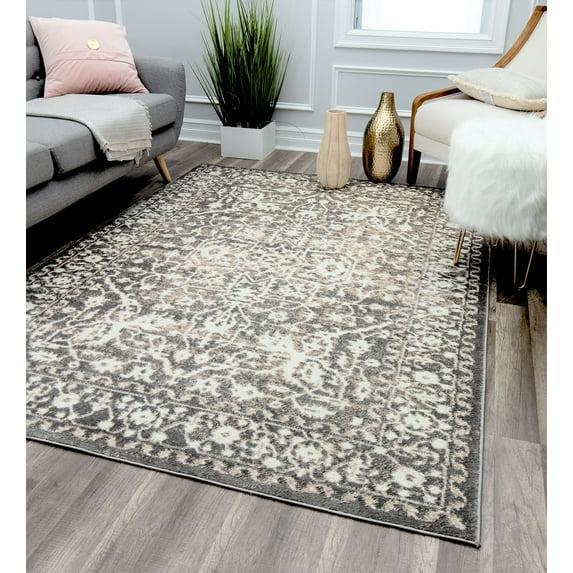 Rugs America Leopold LX20B Stone Transitional Cream Area Rug for Dining Room Rug Neutral Rug Living Room Rug Kitchen, 5'3"x7'