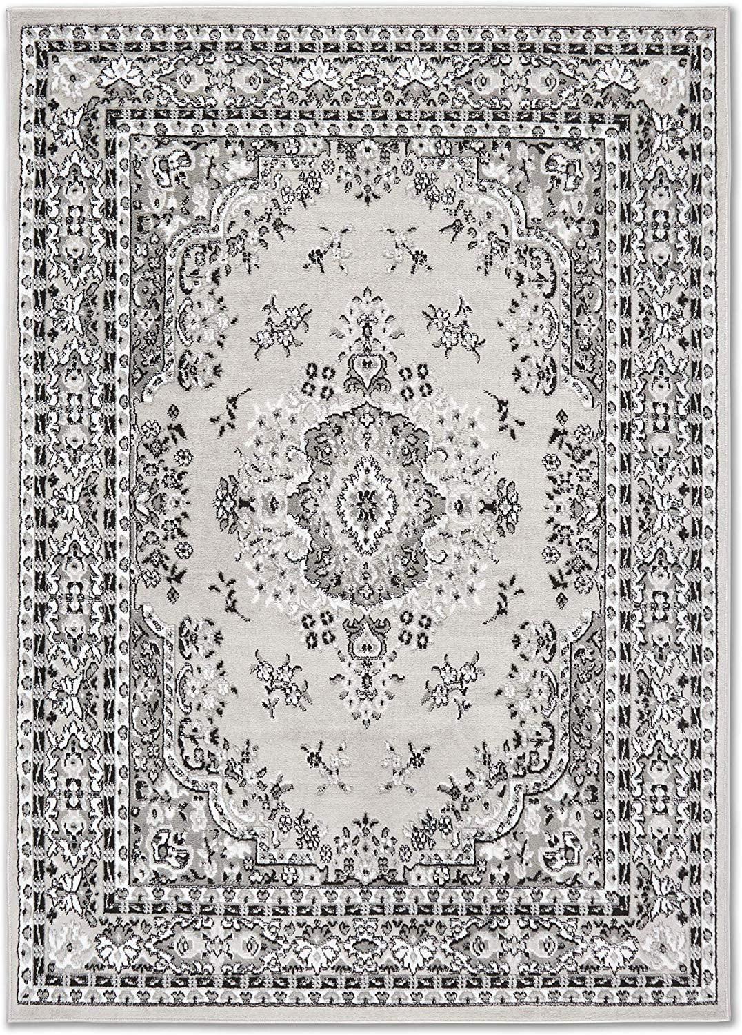 Elegant Gray Synthetic 44" Reversible and Washable Area Rug