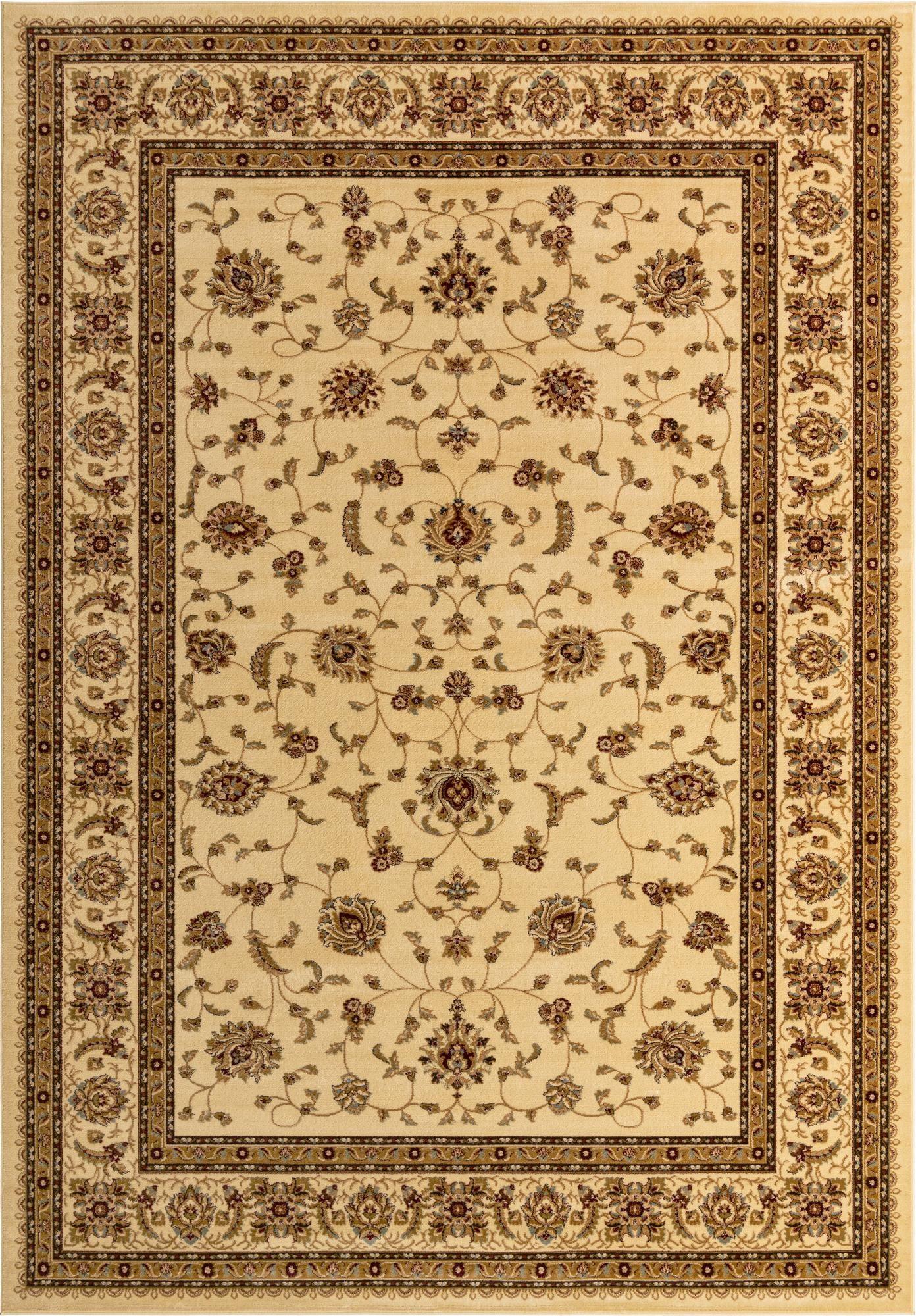 Elegant Cream Floral 10' x 14' Synthetic Rectangular Area Rug