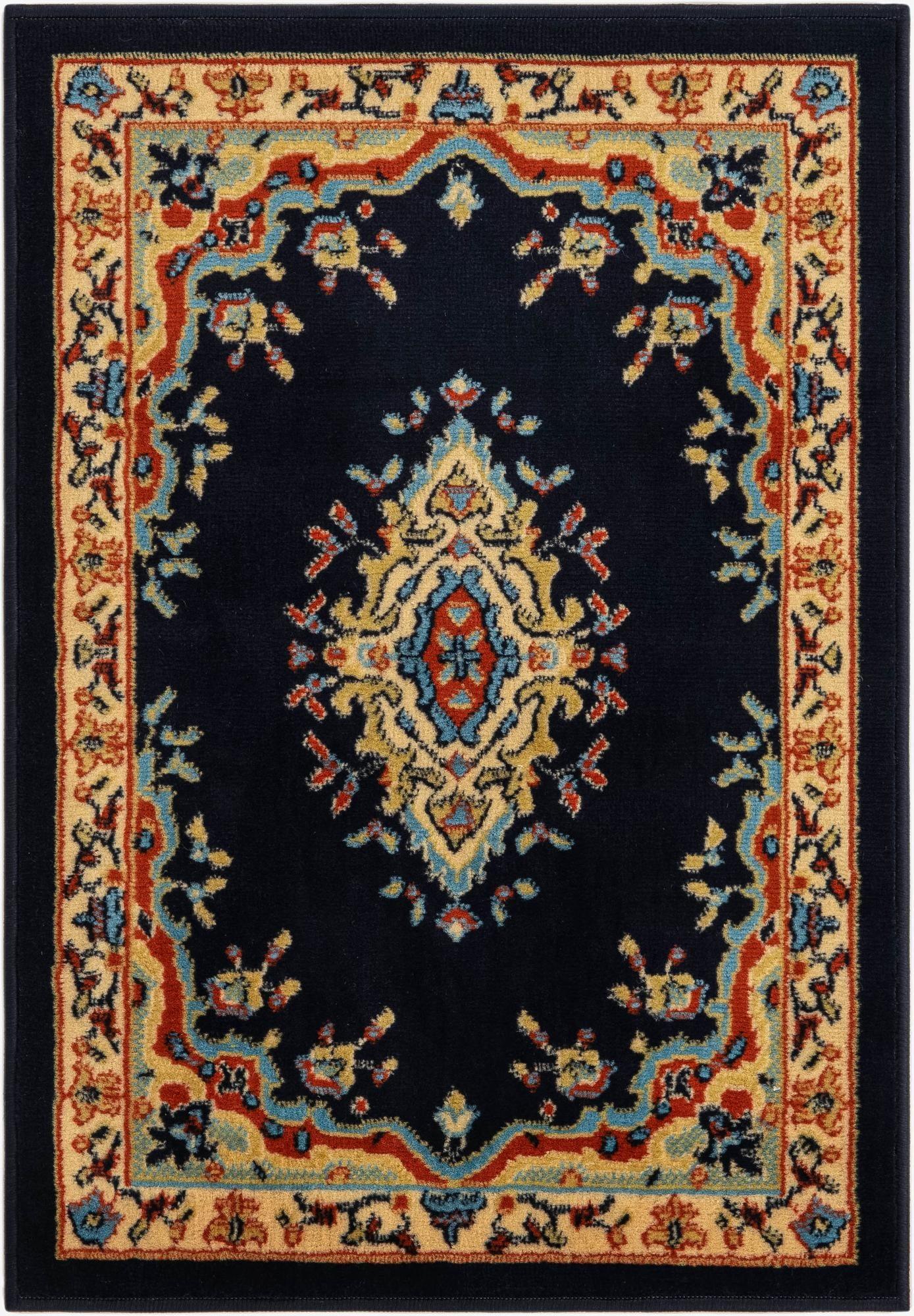 Rugs.com Amaya Collection Rug – 2' x 3' Navy Blue Medium Rug Perfect For Entryways, Kitchens, Breakfast Nooks, Accent Pieces
