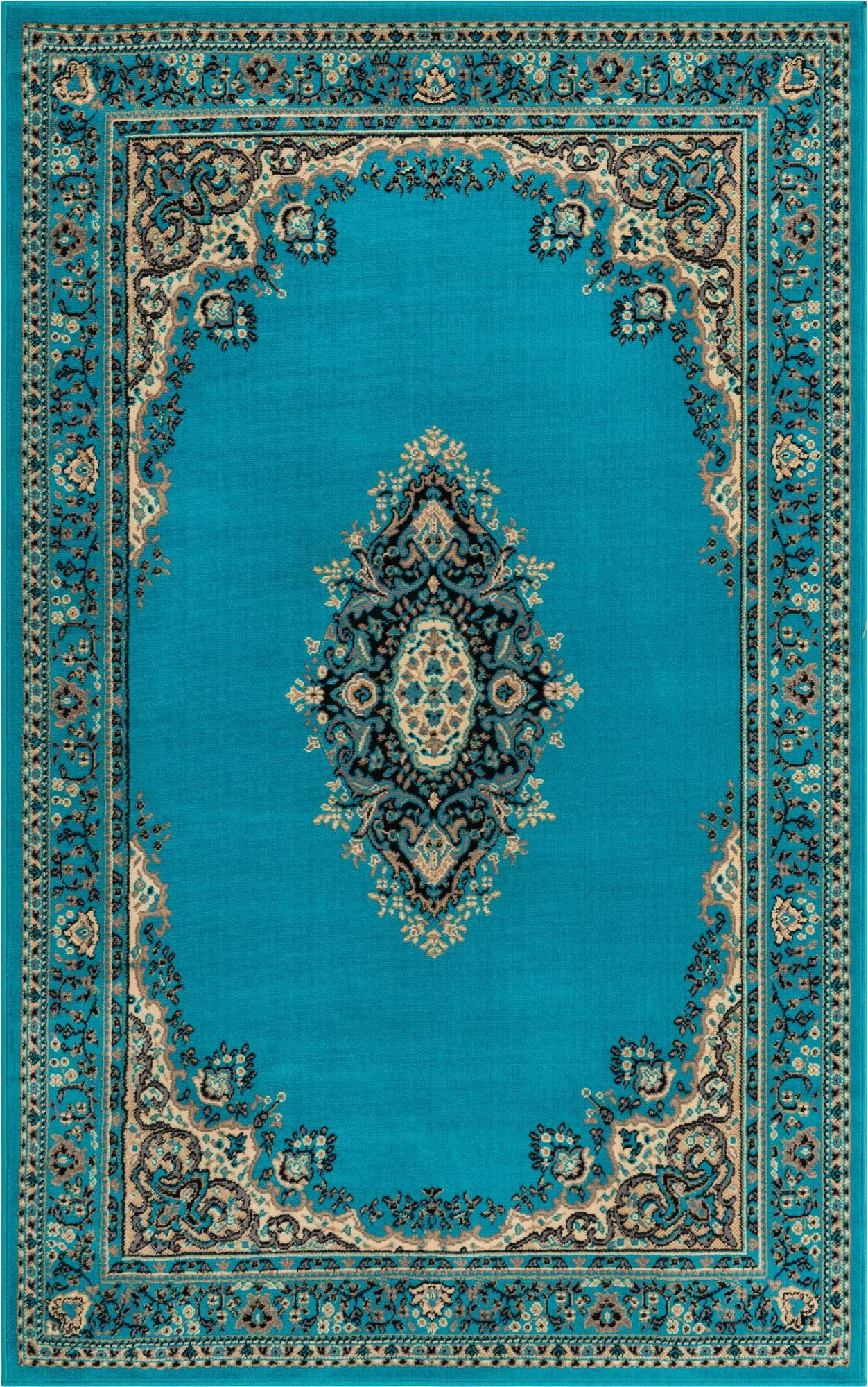 Rugs.com Amaya Collection Rug – 5' x 8' Turquoise Medium Rug Perfect For Bedrooms, Dining Rooms, Living Rooms