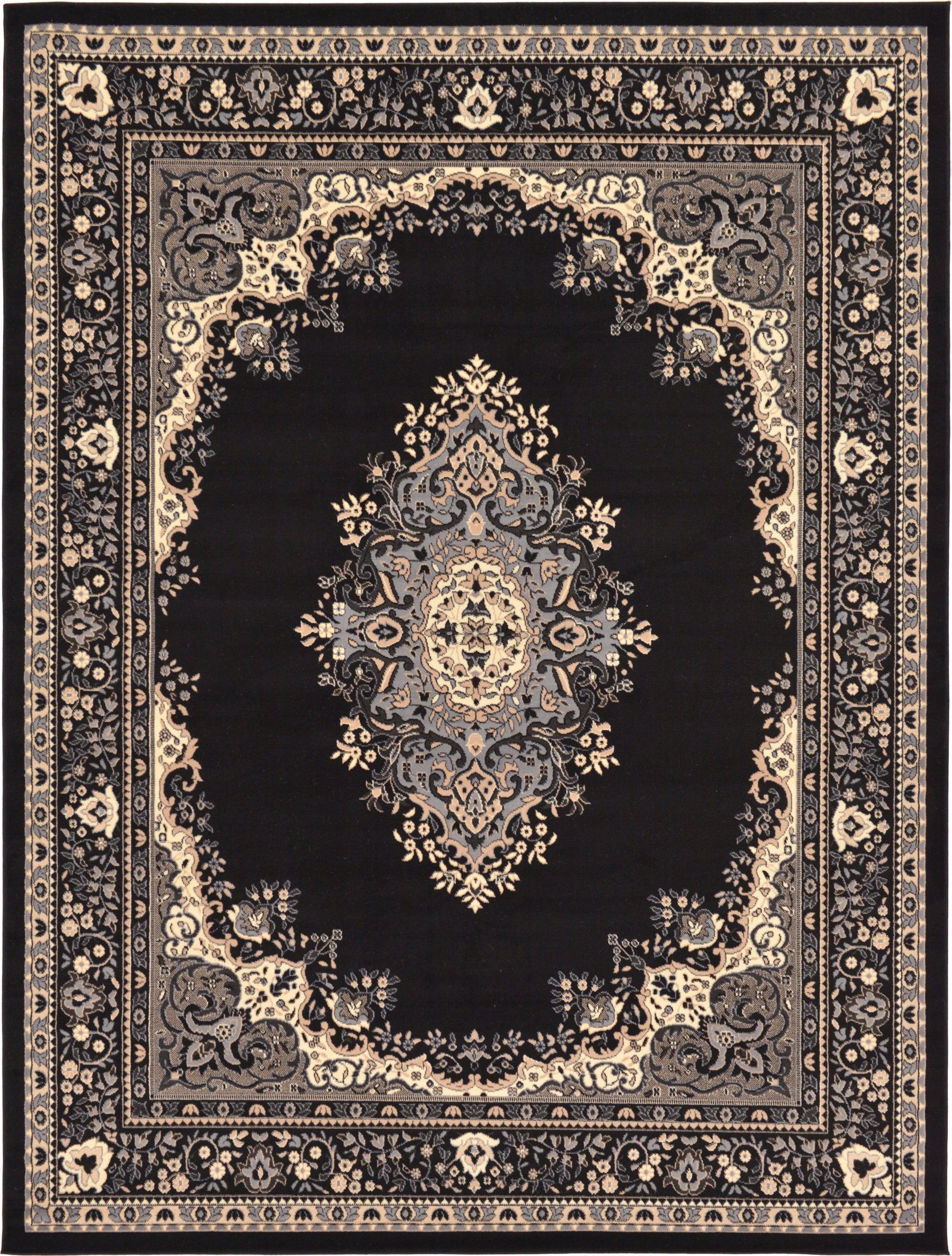 Elegant Medallion 9' x 12' Rectangular Black Synthetic Area Rug