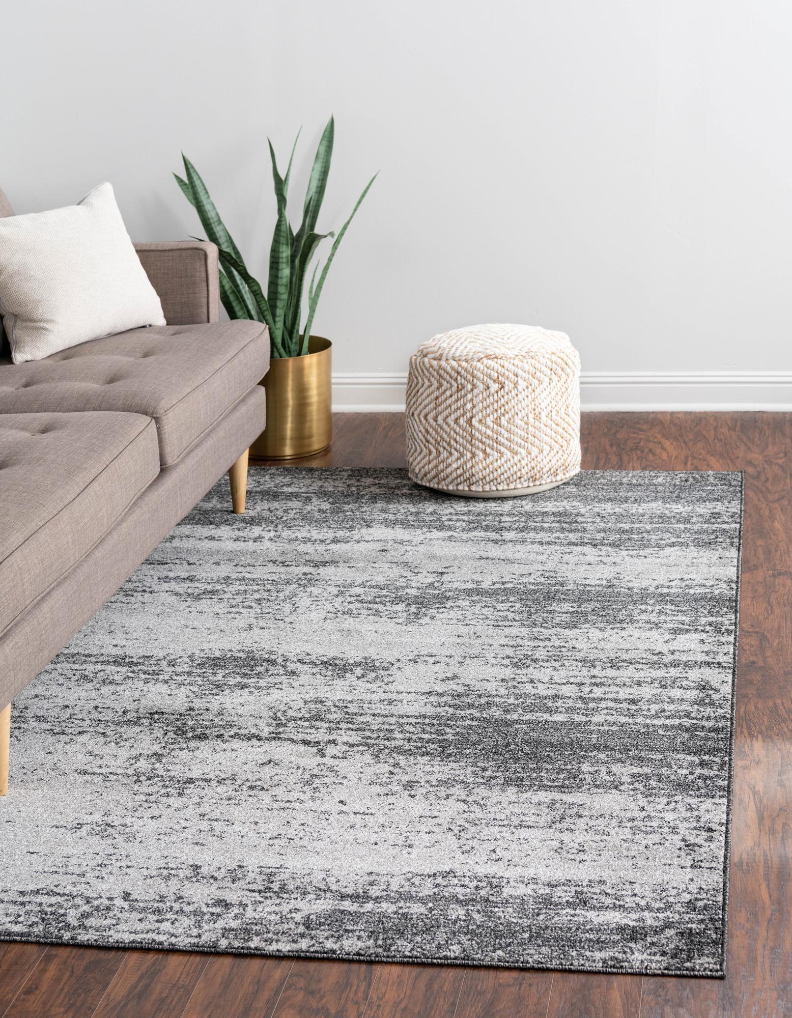 Gray Abstract 4' x 6' Stain-Resistant Synthetic Area Rug