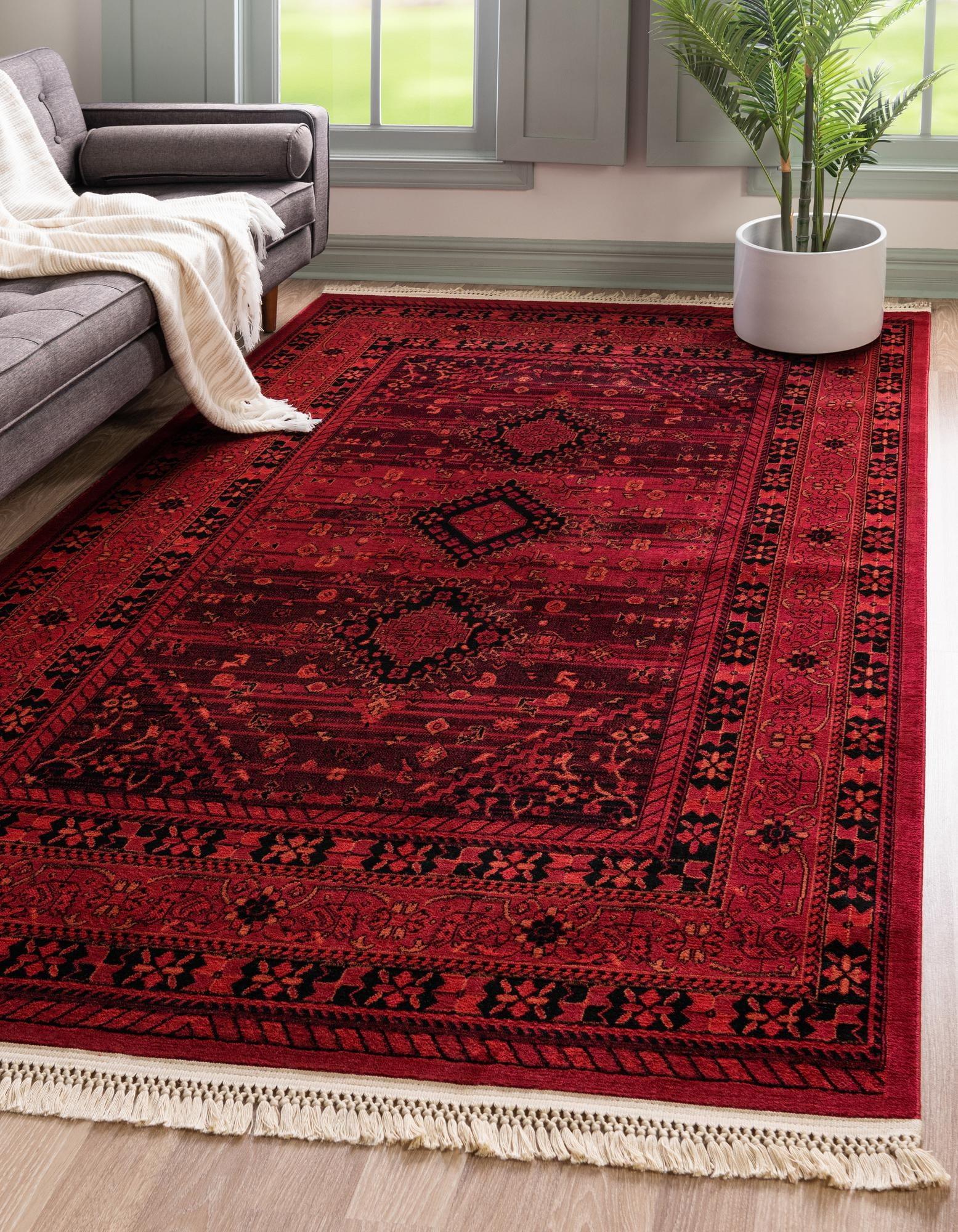 Red Geometric Synthetic 5' x 8' Stain-Resistant Area Rug