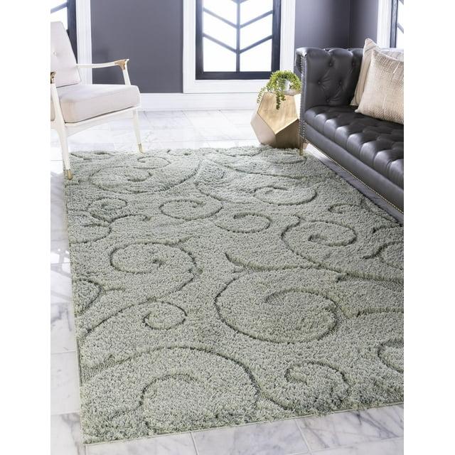 Unique Loom Floral Shag Collection Area Rug - Carved (5' 1" x 8' Rectangle Green)