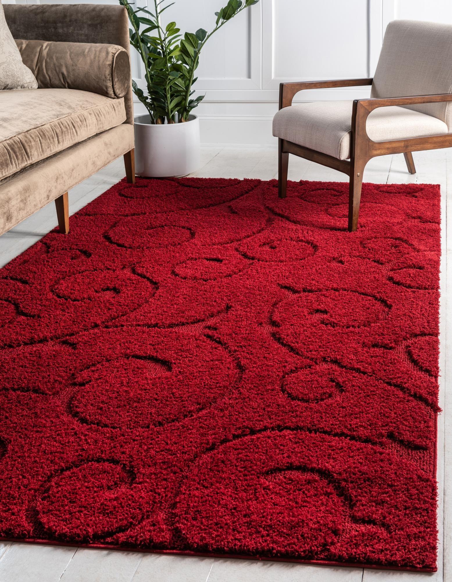 Red Floral Shag 9' x 12' Synthetic Area Rug