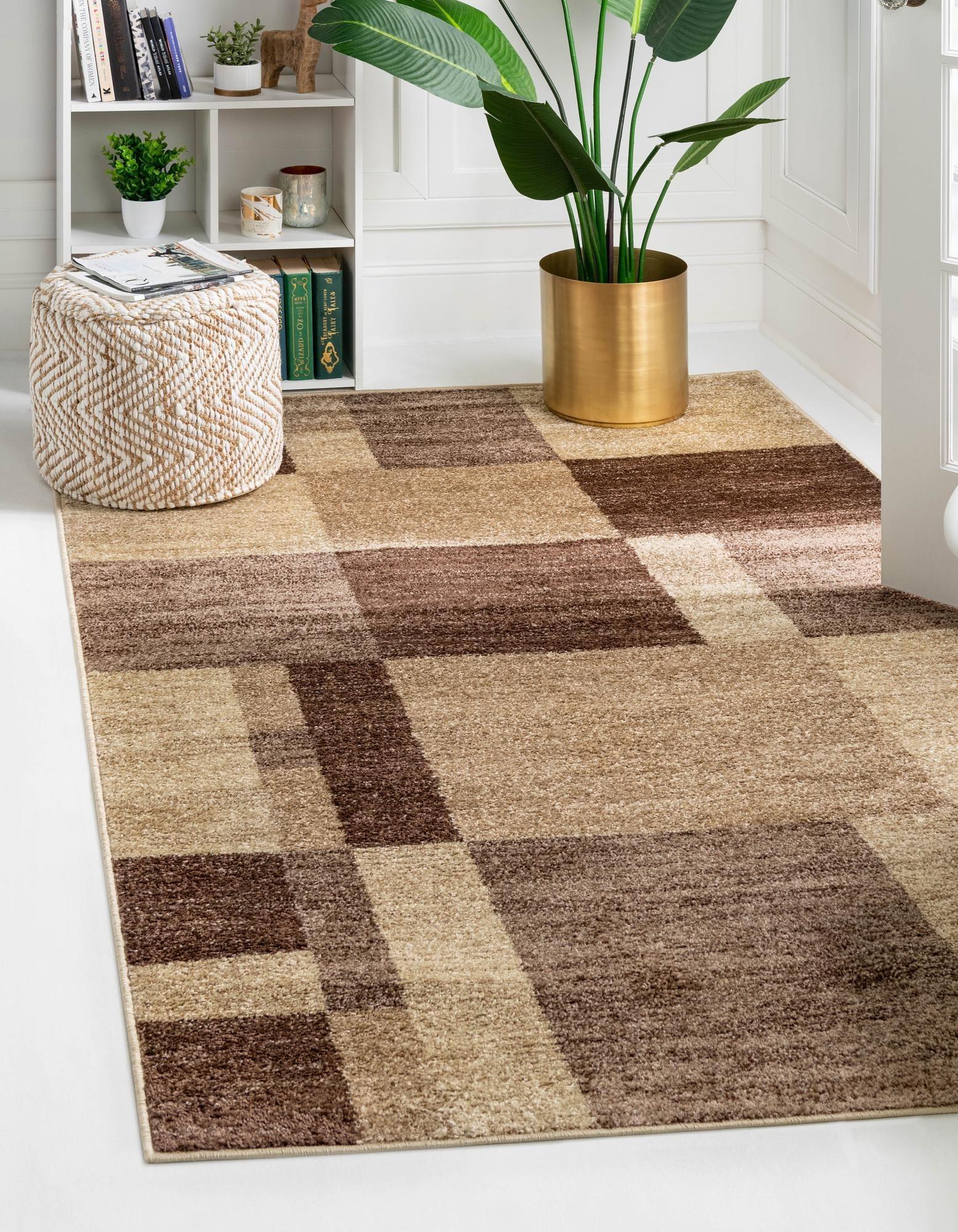 Light Brown Geometric 9' x 12' Synthetic Area Rug