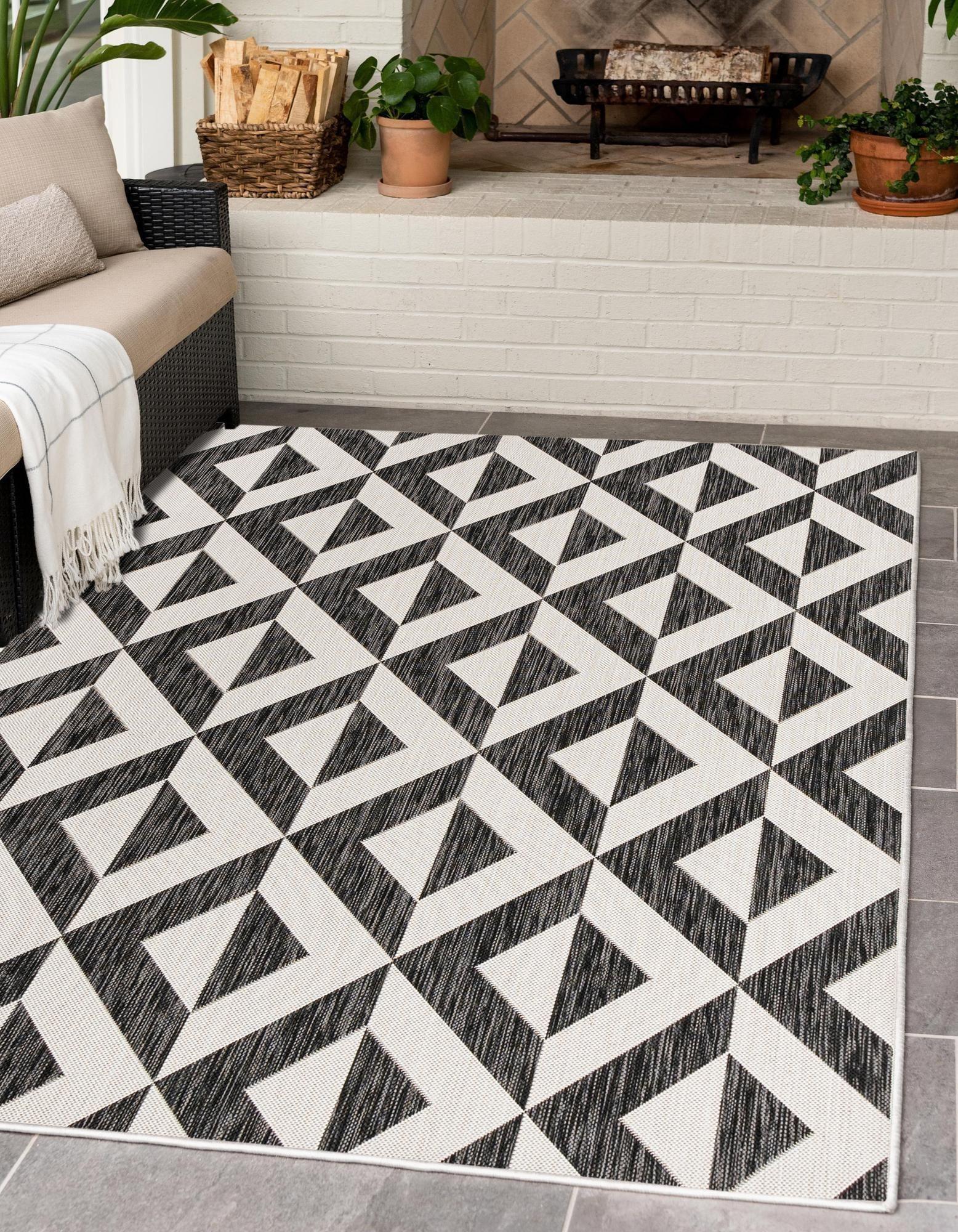 Rugs.com Jill Zarin Outdoor Collection Rug – 3' 3 x 5' 3 Charcoal Gray Flatweave Rug Perfect For Entryways, Kitchens, Breakfast Nooks, Accent Pieces