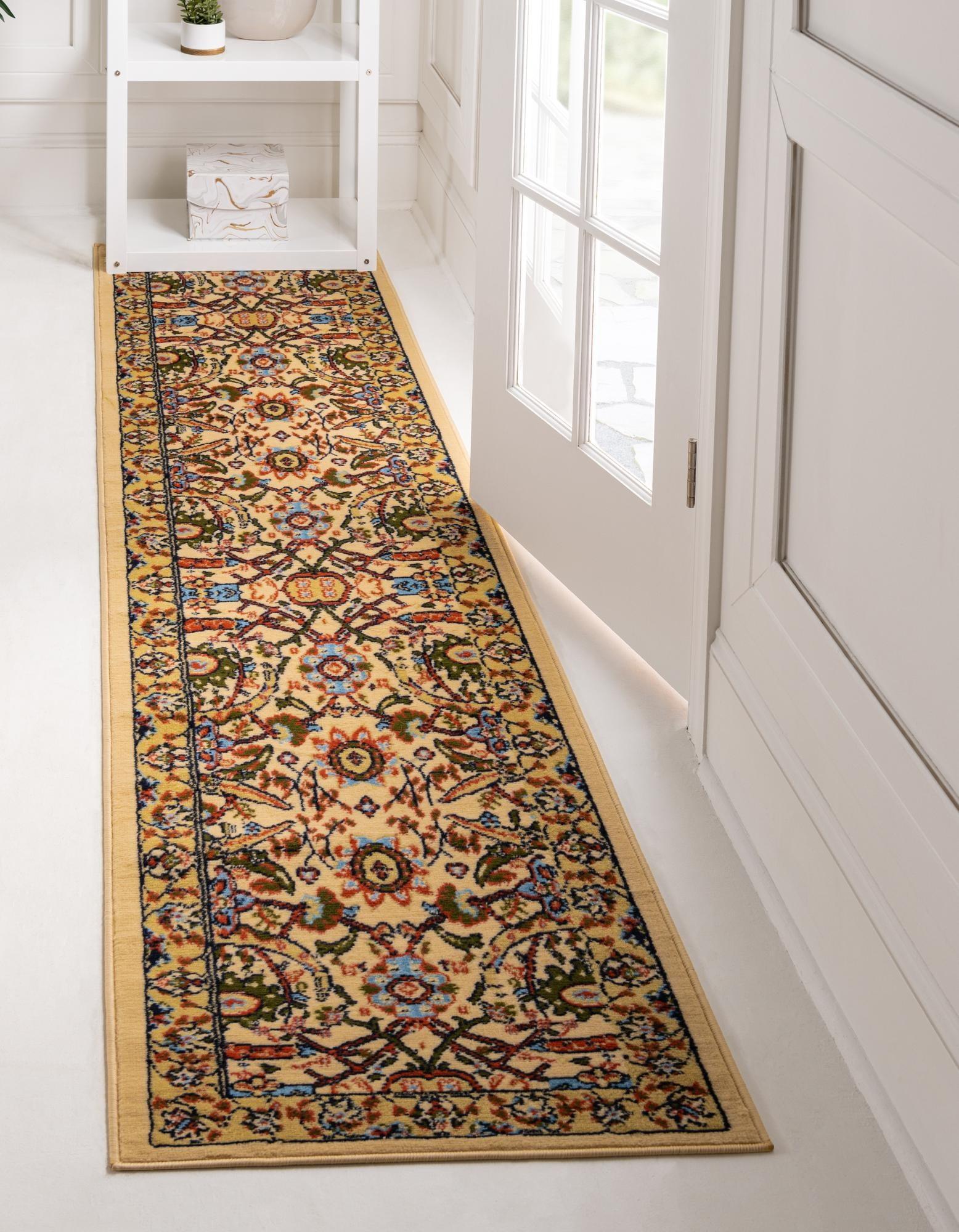 Espahan Cream Floral Synthetic 10 Ft Runner Rug