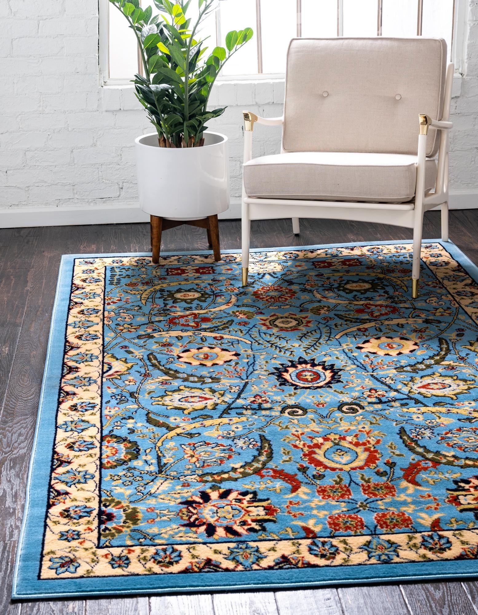 Blue Floral Synthetic 4' x 6' Rectangular Area Rug