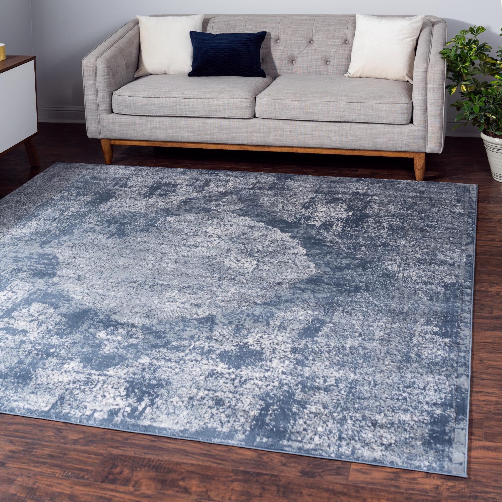 Unique Loom Portland Collection Area Rug - Woodburn (4' 1" Square Blue/Ivory)