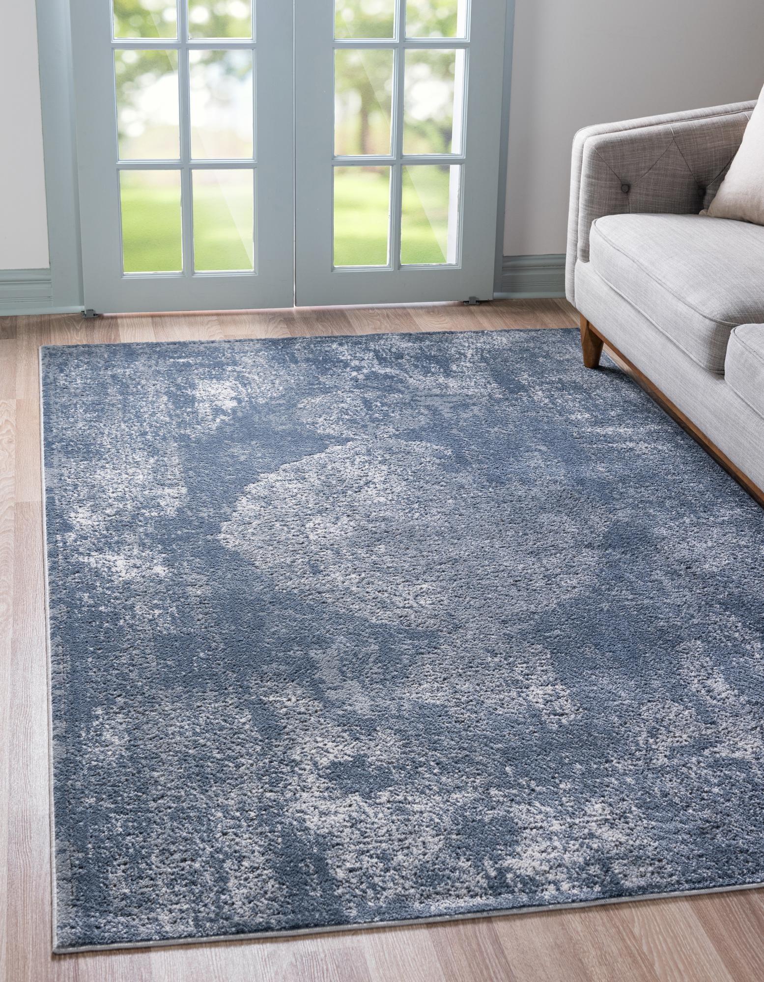 Blue Medallion Synthetic Reversible 6' x 9' Area Rug