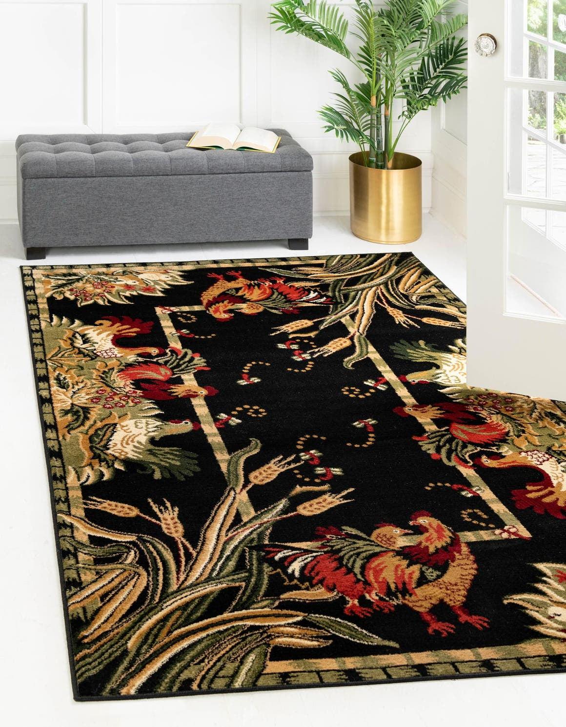 Andersonville Black Floral Synthetic Rectangle Rug