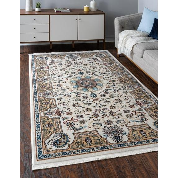 Rugs.com Rabia Collection Rug – 3' x 5' Ivory Low Rug Perfect For Entryways, Kitchens, Breakfast Nooks, Accent Pieces