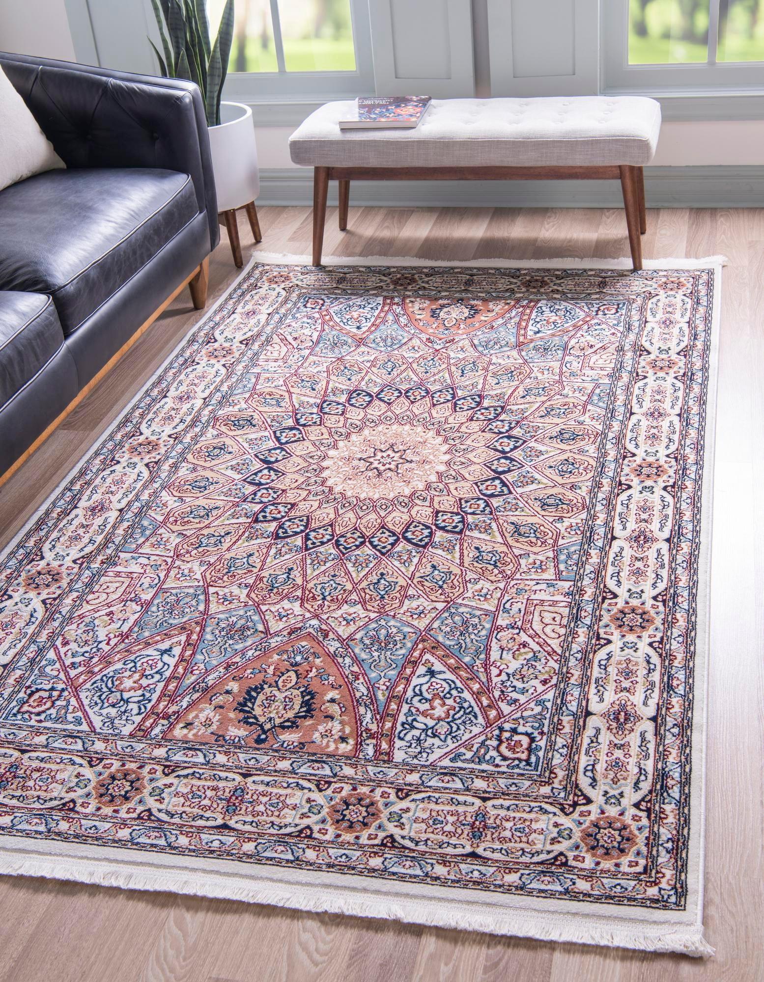 Unique Loom Adams Narenj Rug Ivory/Burgundy 5' 1" x 8' Rectangle Floral Traditional Perfect For Living Room Bed Room Dining Room Office