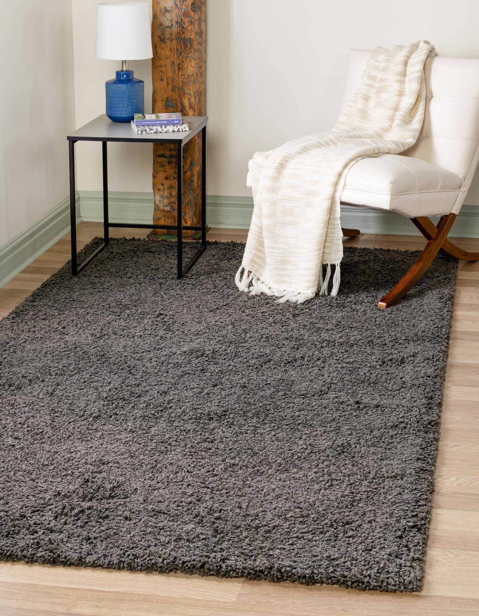 Rugs.com Solid Shag Collection Rug – 5' x 8' Graphite Gray Shag Rug Perfect For Bedrooms, Dining Rooms, Living Rooms