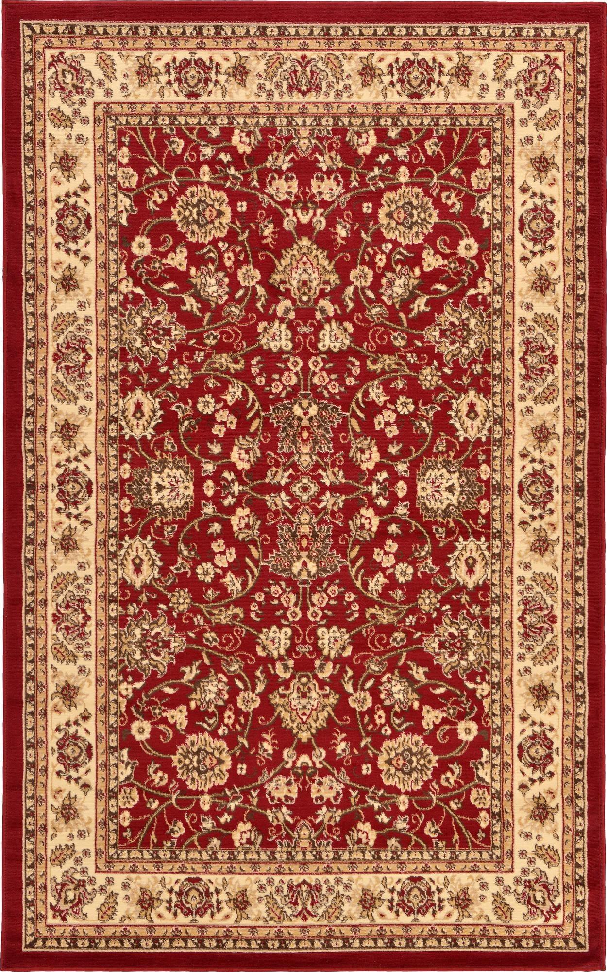 Burgundy and Ivory Reversible Synthetic 5' x 8' Area Rug