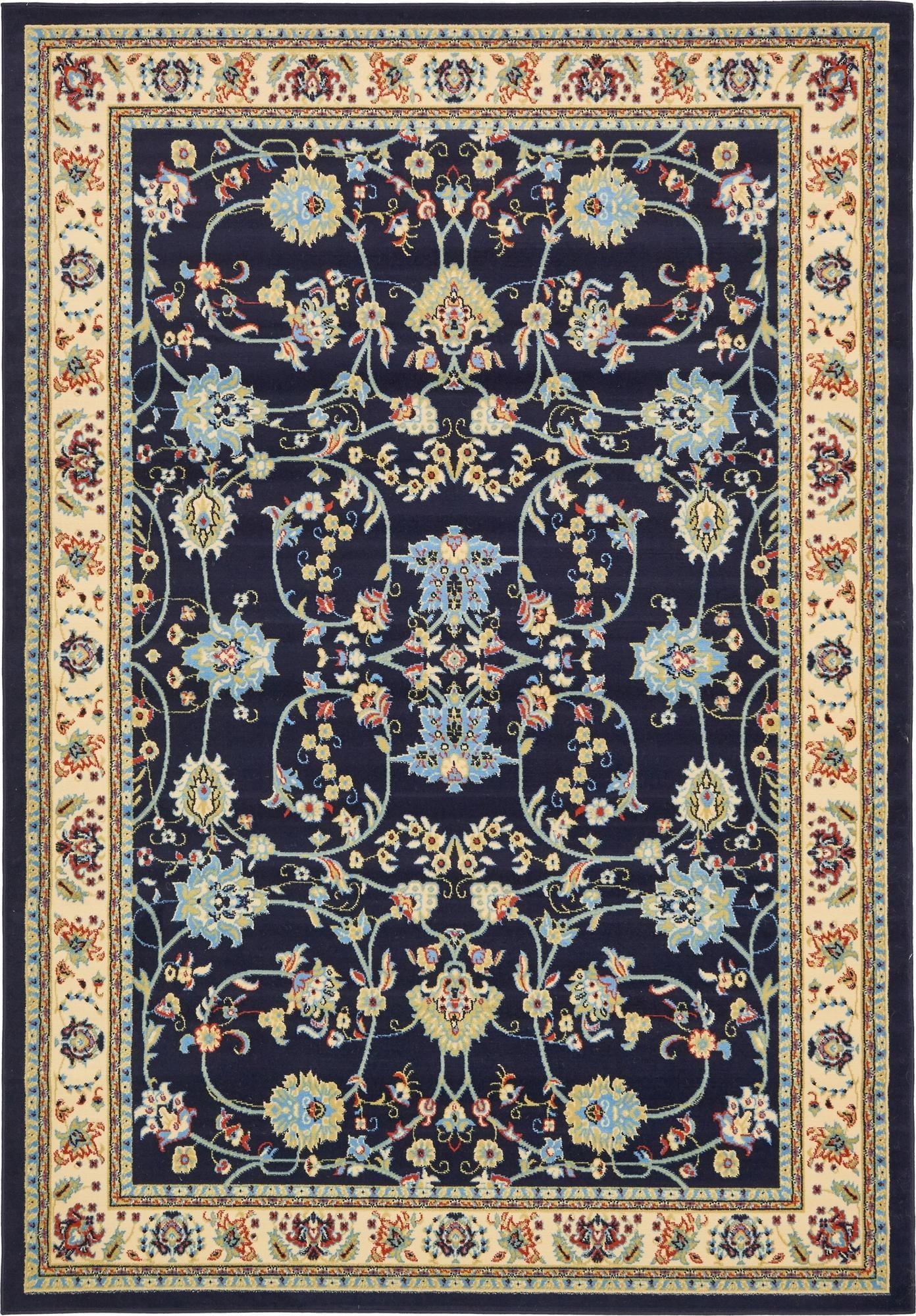 Navy Blue Rectangular Medallion Synthetic Area Rug