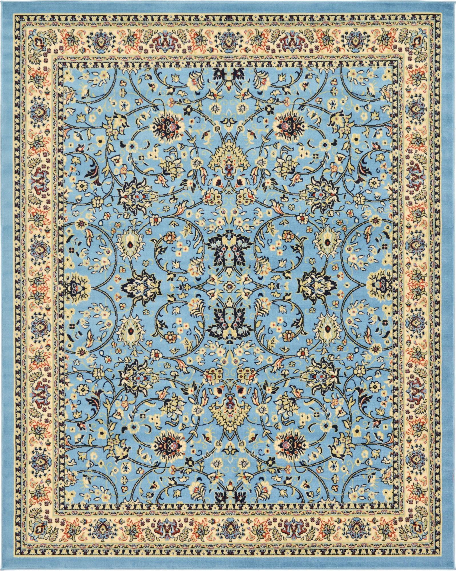 Light Blue and Ivory Synthetic 8' x 10' Reversible Area Rug