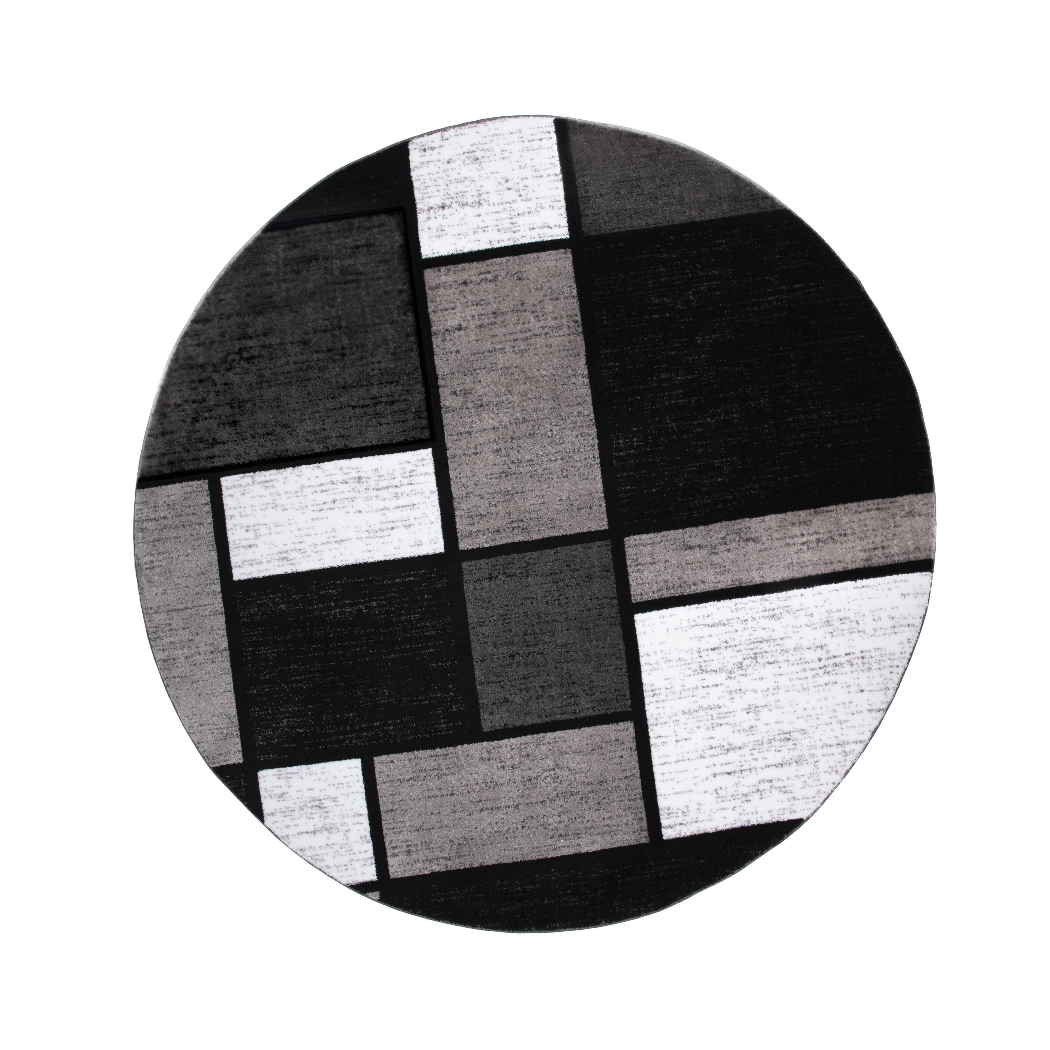 World Rug Gallery Contemporary Modern Boxed Color Block Gray 6'6" Round Rug