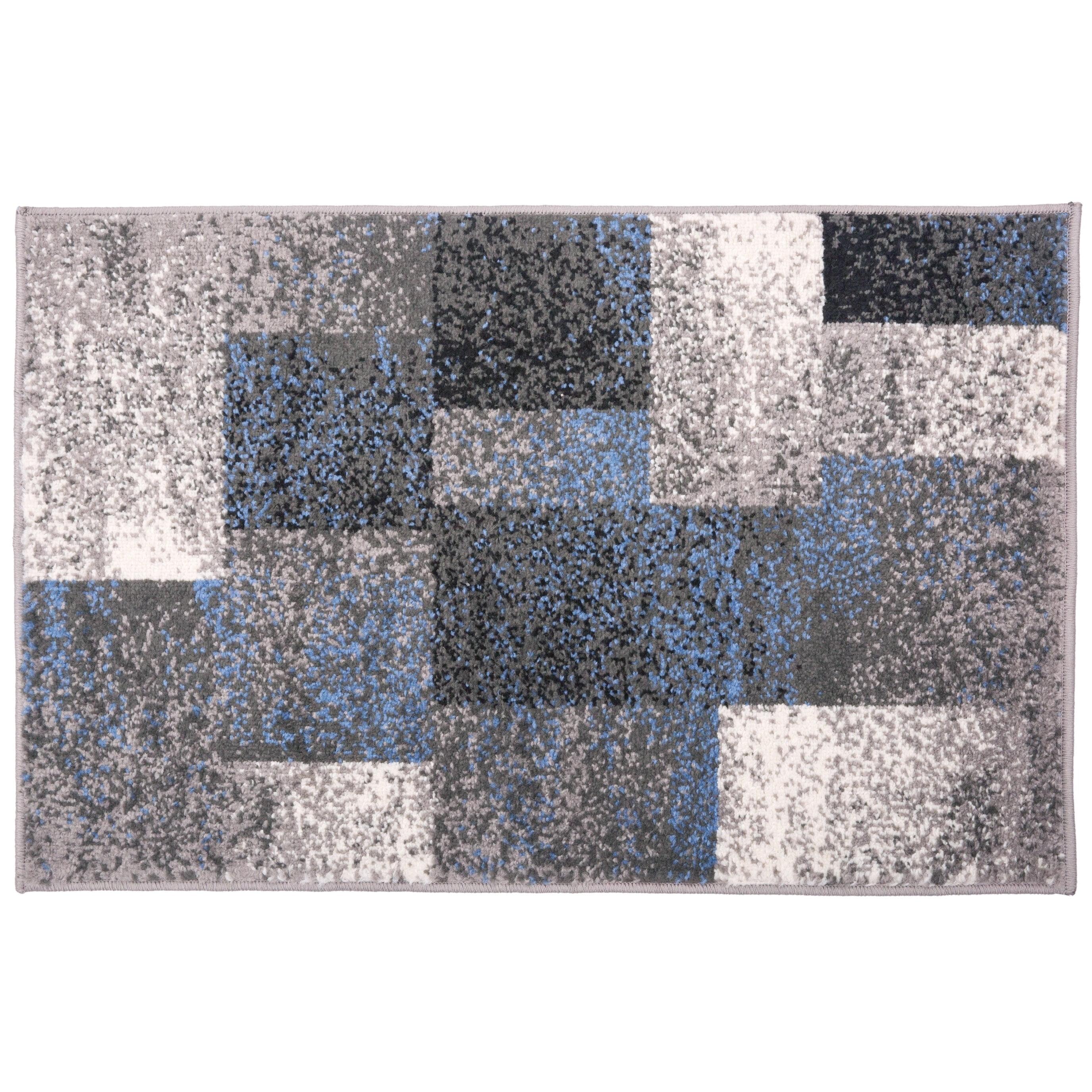 World Rug Gallery Contemporary Modern Geometric Boxes Area Rug - Blue 2' x 3'