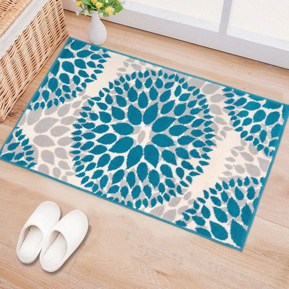 World Rug Gallery Modern Floral Circles Blue 2' x 3' Area Rug