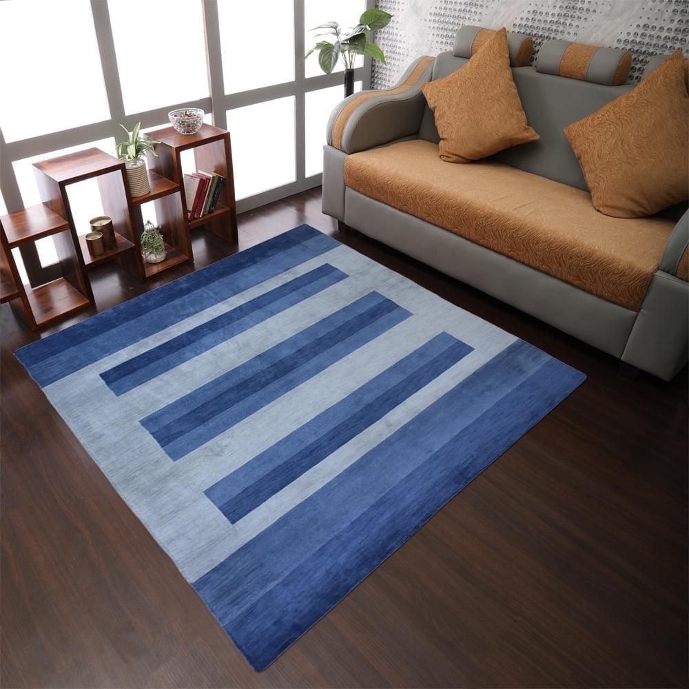 Rugsotic Carpets Handmade Rugs Hand Knotted Loom Square 10'x10' Blue Light Blue Wool for Indoor Use