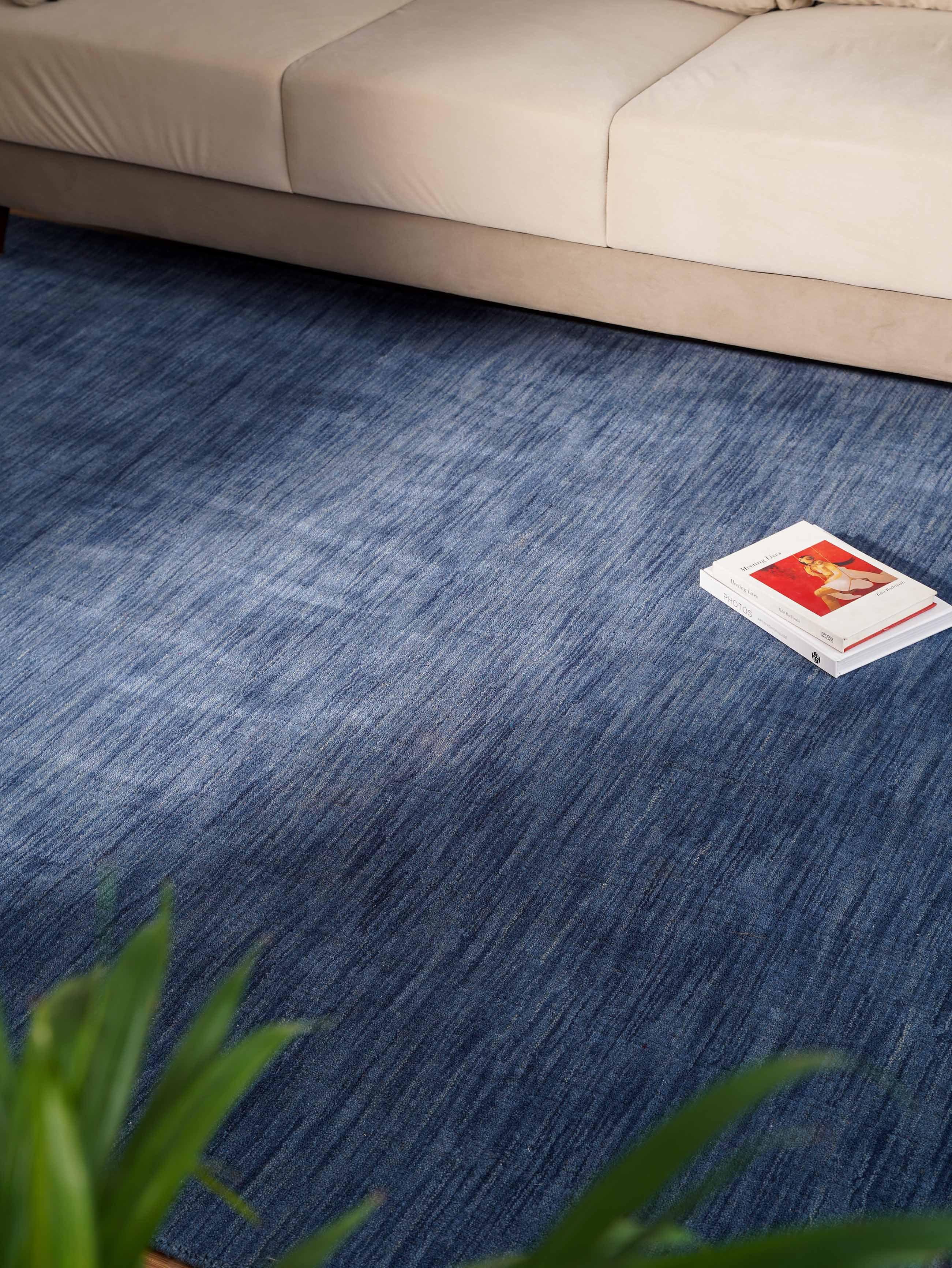 Rugsotic Carpets Hand Knotted Loom Wool Eco-Friendly Area Rugs-Blue,Solid,Rectangle-6'X9'