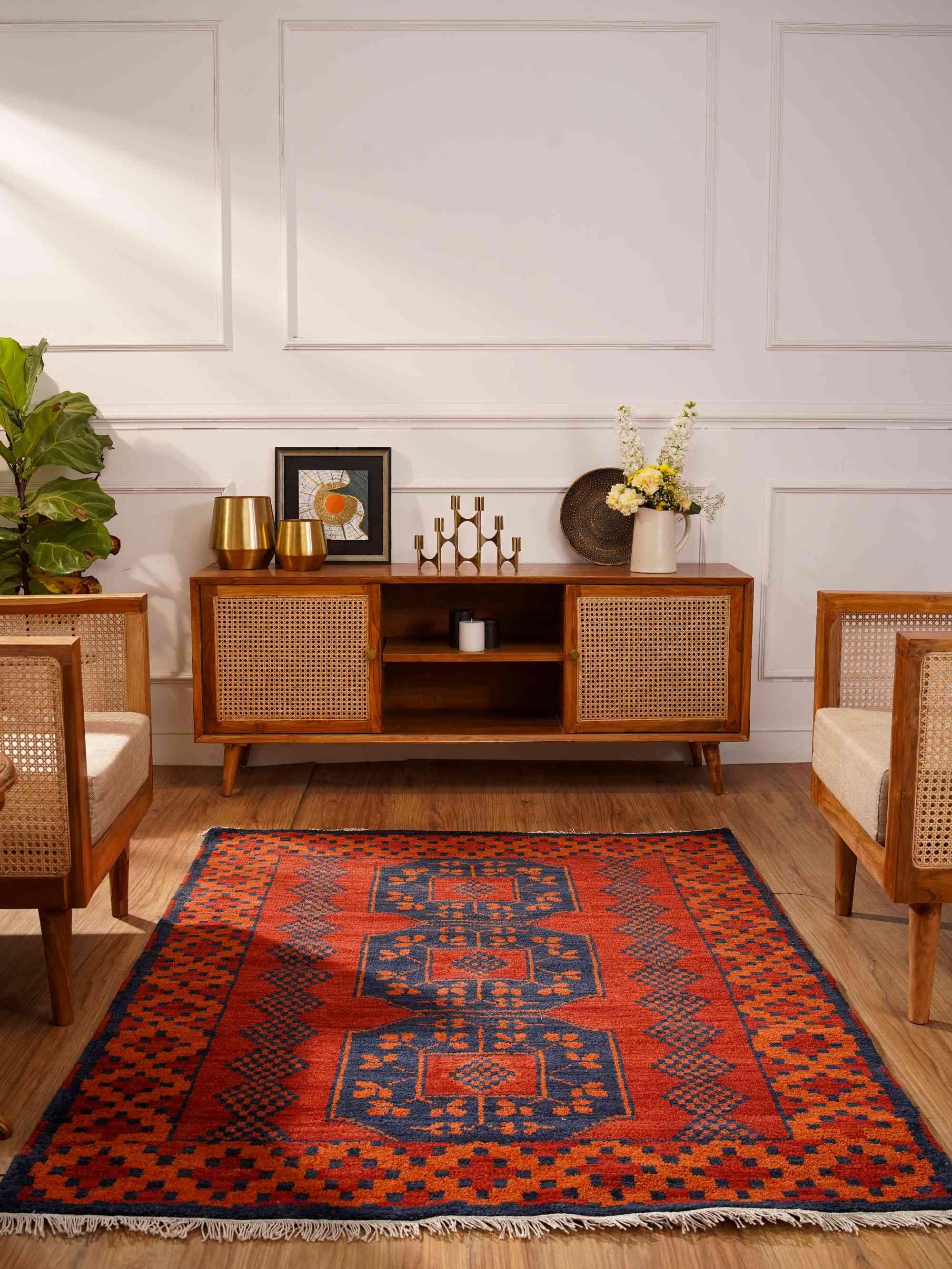 Rugsotic Carpets Hand Knotted Afghan Rugs Rectangle 3'x5' Multicolor Silk-Wool for Indoor Use