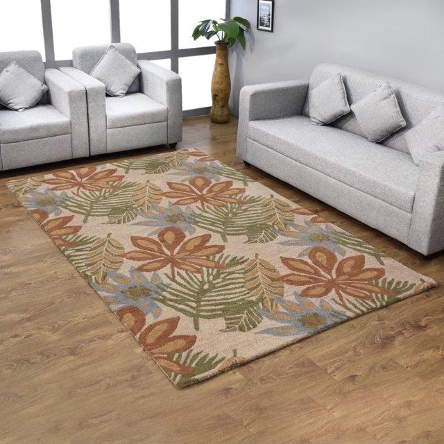 Rugsotic Carpets Hand Tufted Wool Eco-Friendly Area Rugs - 5'x8', Rectangle, Cream, Modern Contemporary Design, High Pile Handmade Anti Skid Rugs for Living Room, Bed Room (K00300)