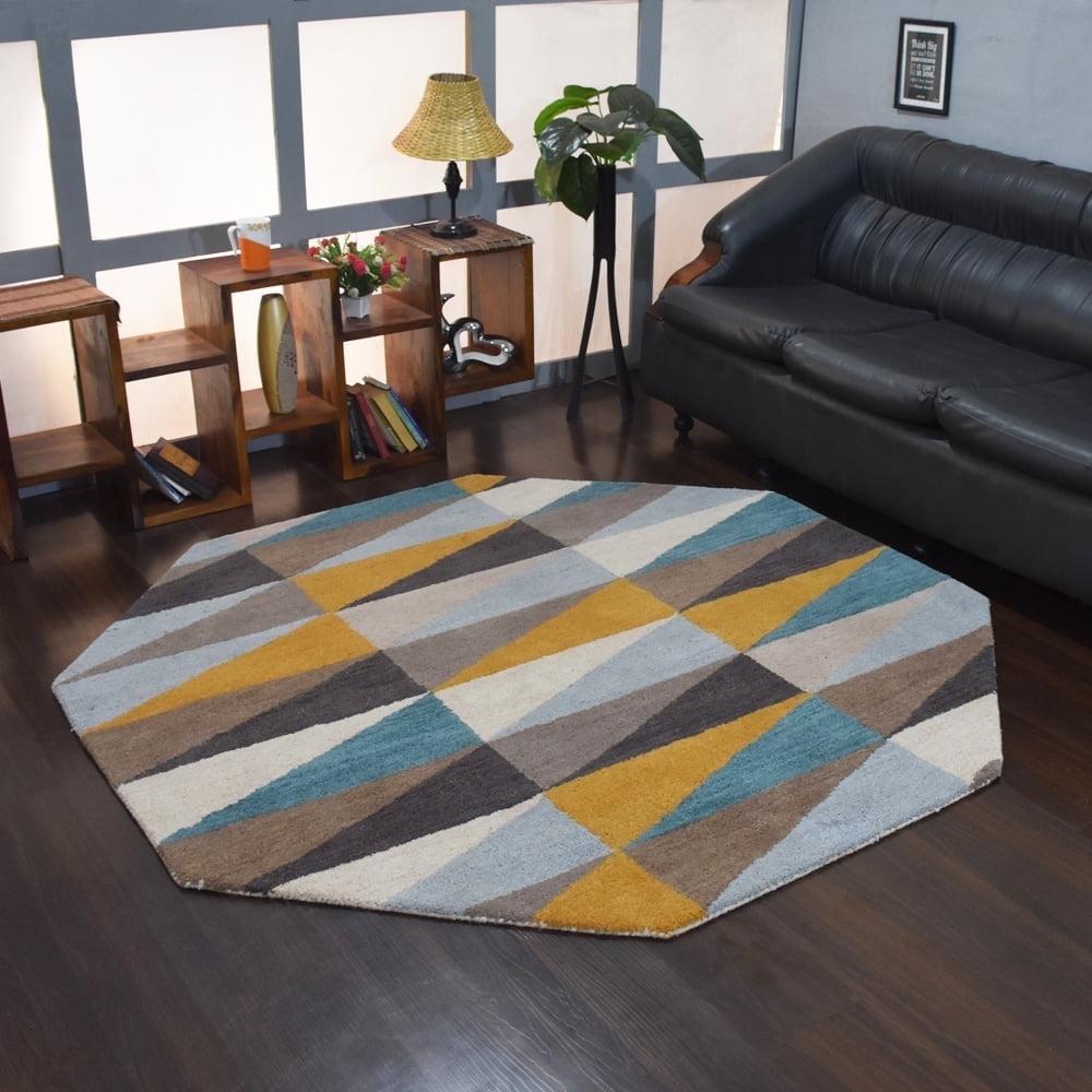 Rugsotic Carpets Hand Tufted Wool Eco-Friendly Area Rugs - 6'x6', Octagon, Multicolor, Modern Contemporary Design, High Pile Handmade Anti Skid Rugs for Living Room, Bed Room (K00547)