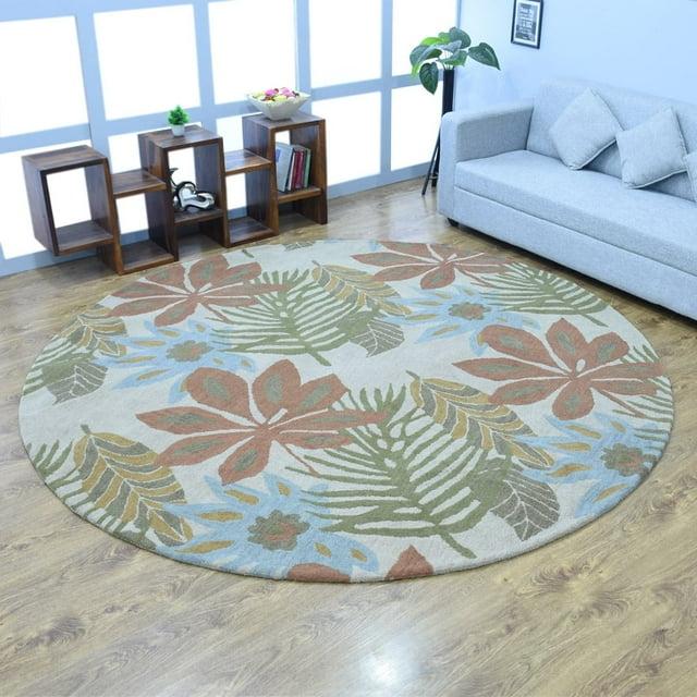 Rugsotic Carpets Hand Tufted Wool Eco-Friendly Area Rugs - 8'x8', Round, Cream, Modern Contemporary Design, High Pile Handmade Anti Skid Rugs for Living Room, Bed Room (K00300)