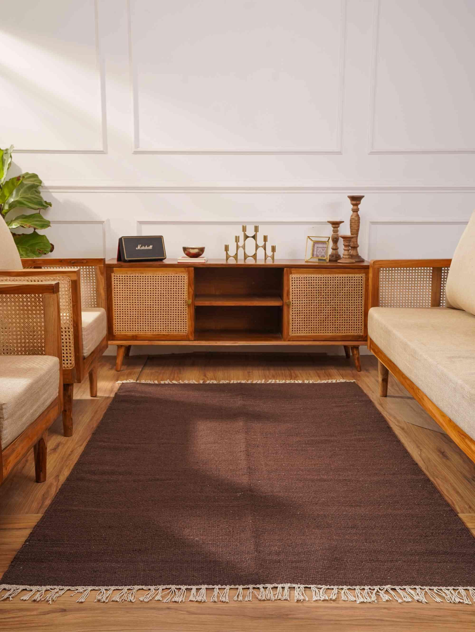 Rugsotic Carpets Handmade Rugs Hand Woven Kilim Rectangle 4'x6' Dark Brown Wool for Indoor Use