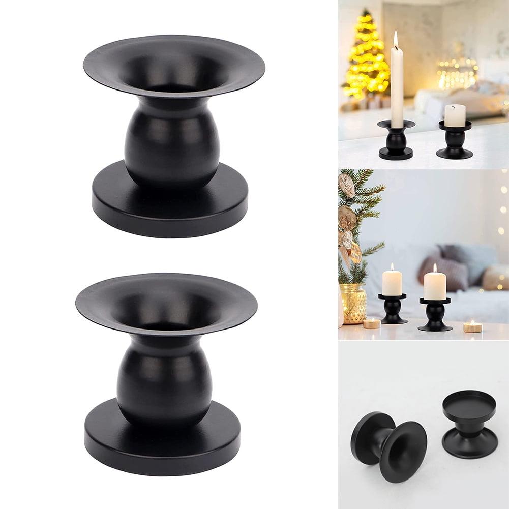 Home Decor Taper Candle Holder Set Of 2, Metal Candle Holders for Pillar Candles, Black Can