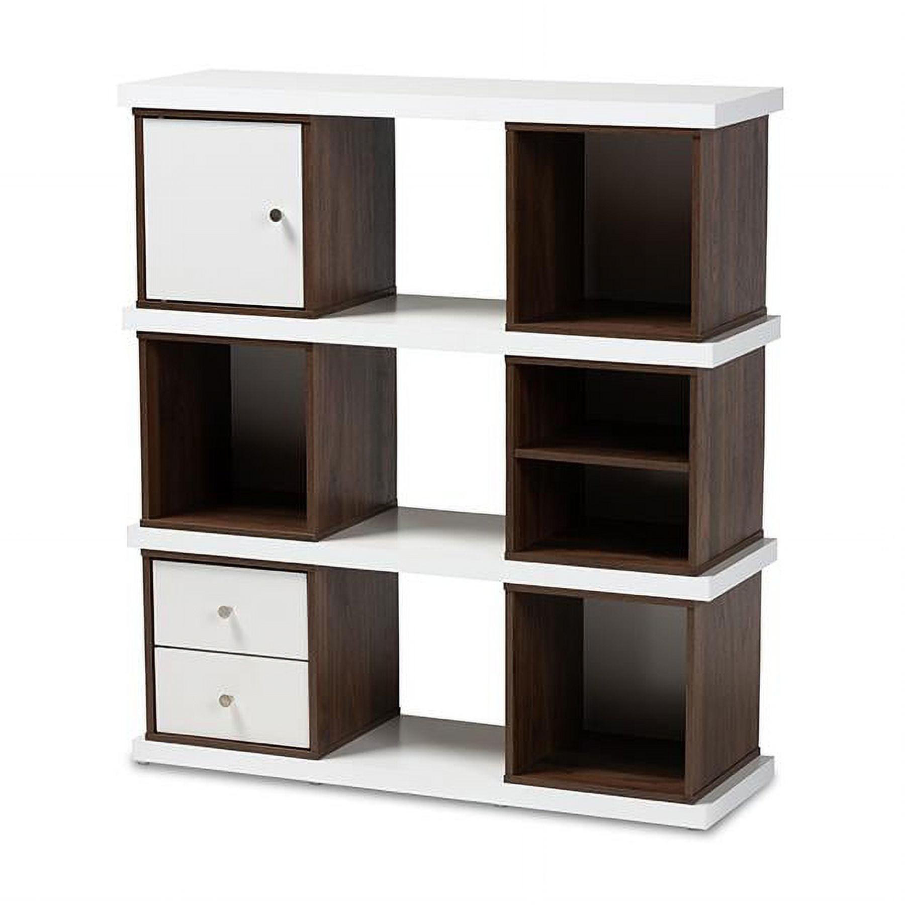 Rune Two-Tone White and Walnut Brown 2-Drawer Bookcase