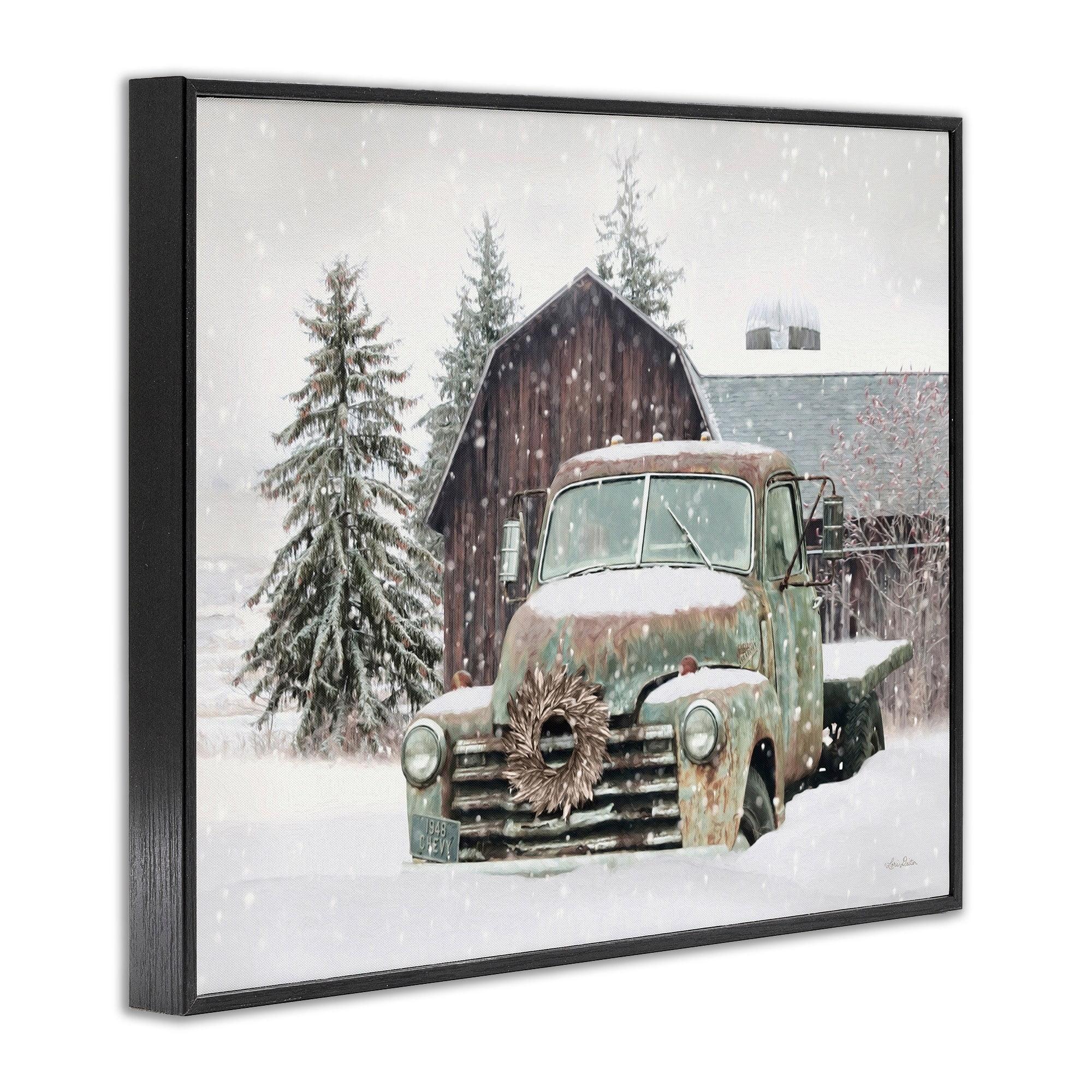 Stupell Industries Rural Vintage Truck & Barn Snowy Winter Landscape Giclee Texturized Art By Lori Deiter