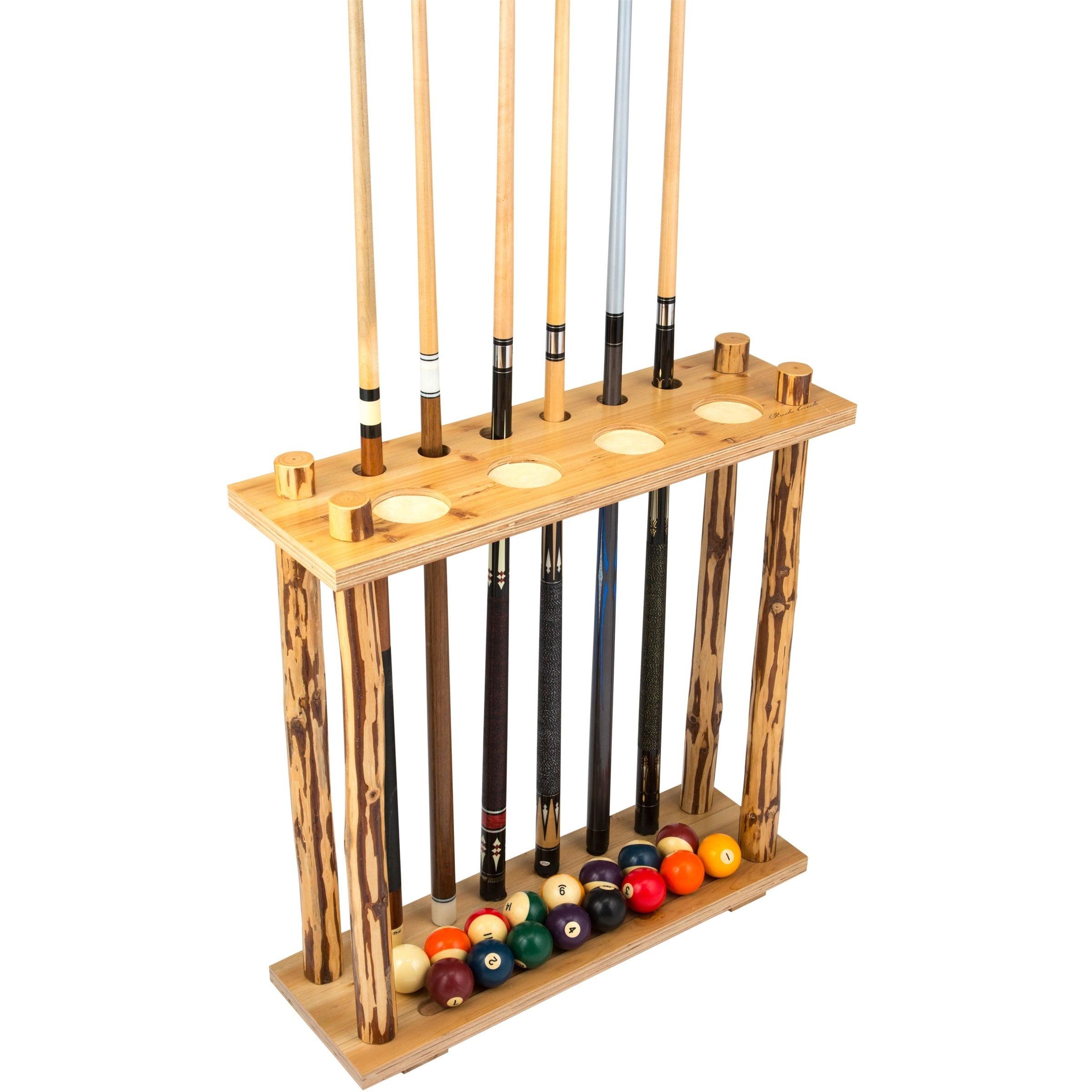 Rustic Pine 6 Cue Floor Rack with Ball Storage