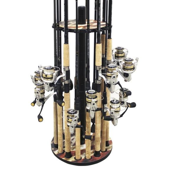 Rush Creek Creations 16 Round Fishing Rod/Pole Storage Floor Rack Americana Finish - Features Heavy Duty Steel Post - No Tool Assembly