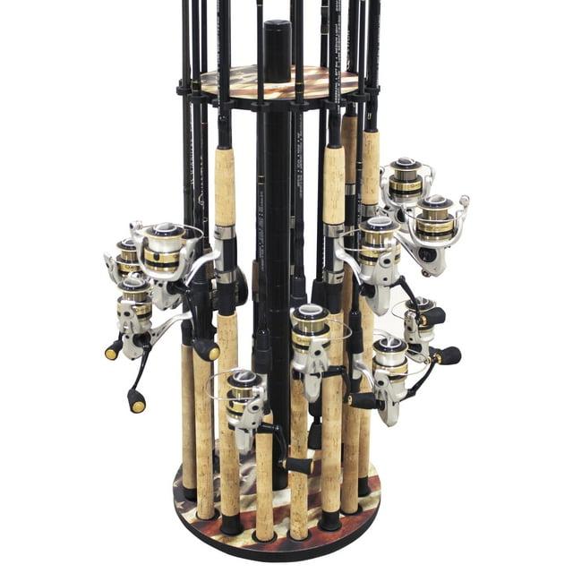 Rush Creek Creations 16 Round Fishing Rod/Pole Storage Floor Rack Americana Finish - Features Heavy Duty Steel Post - No Tool Assembly