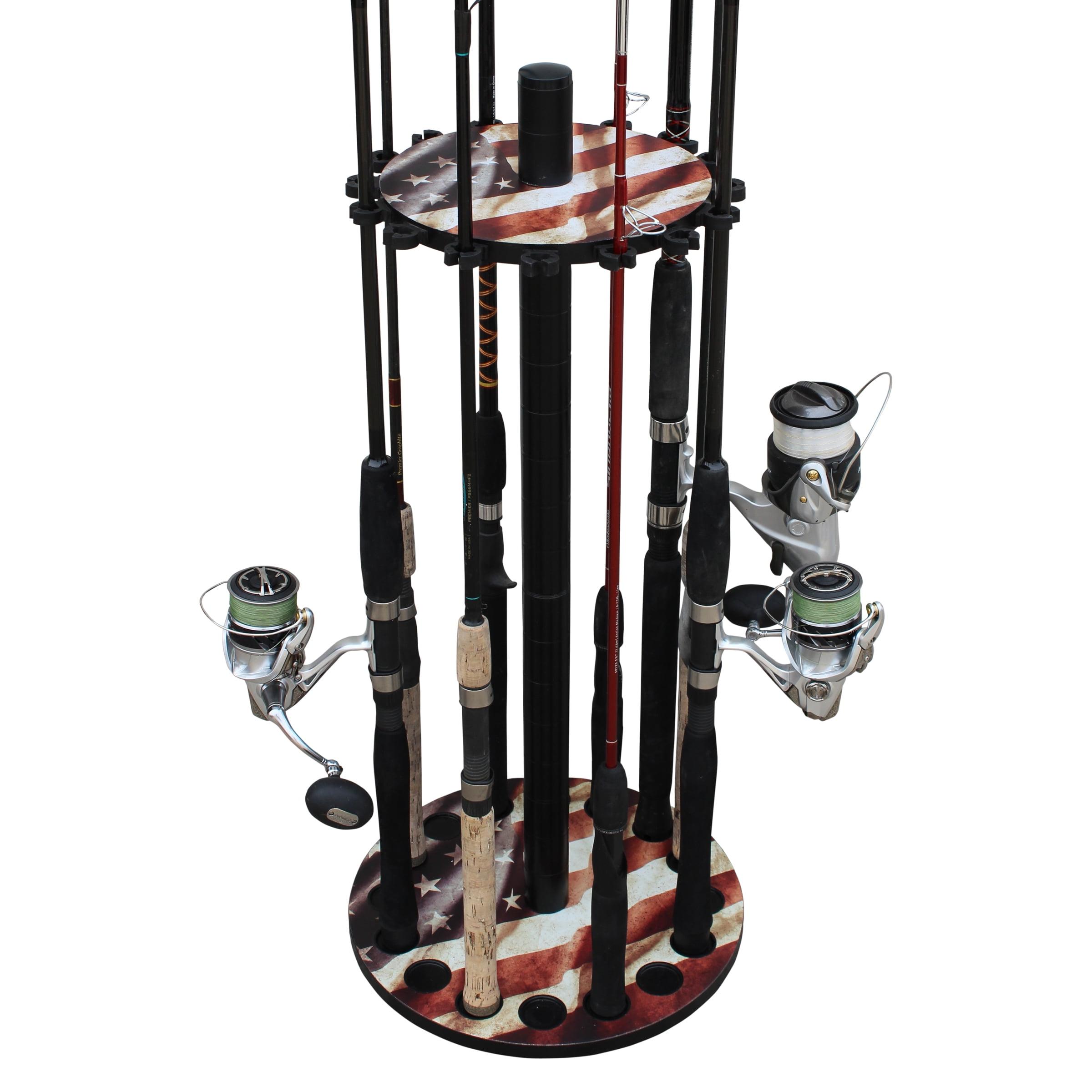 Rush Creek Creations 16 Round Fishing Rod/Pole Storage Floor Rack Americana Finish - Features Heavy Duty Steel Post - No Tool Assembly