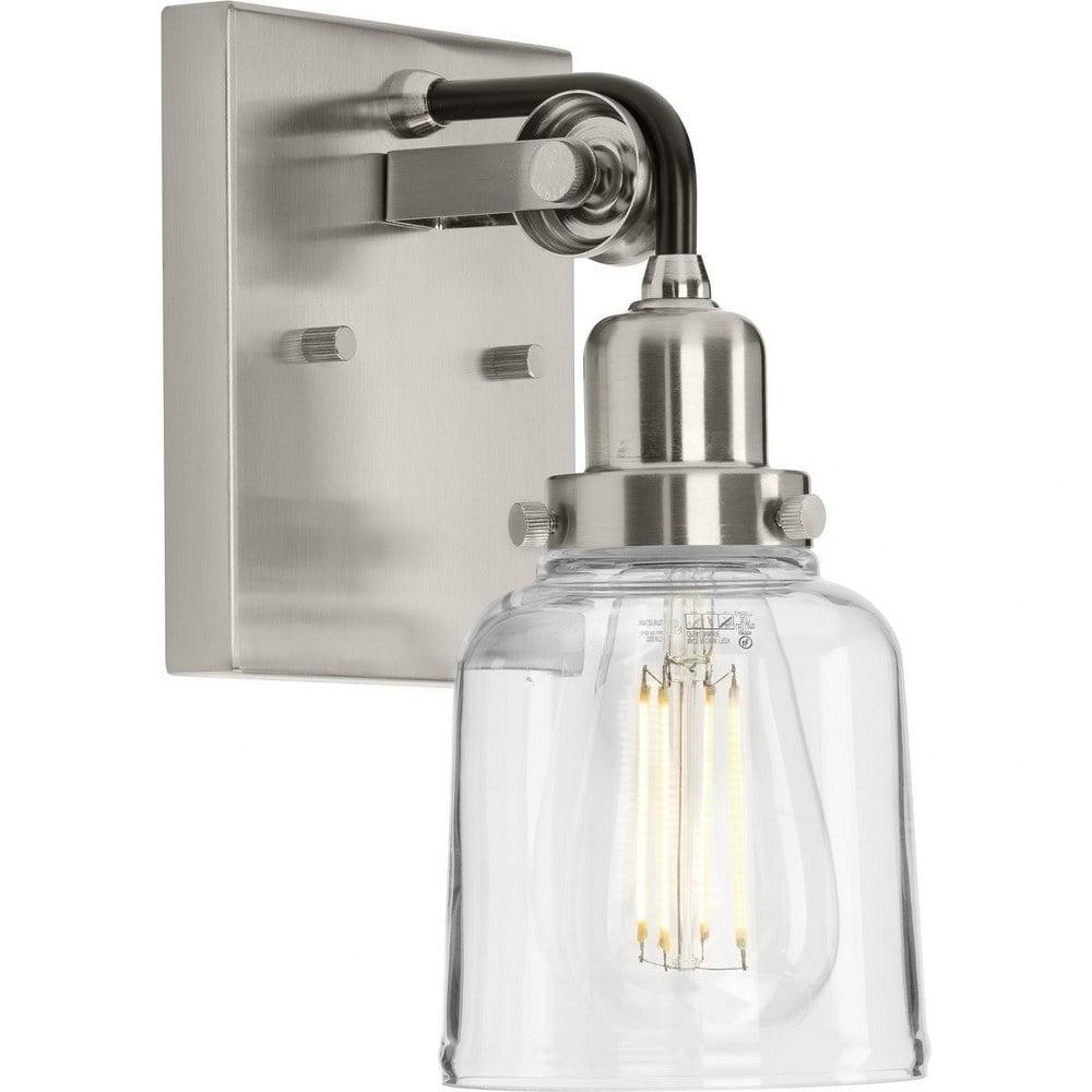 Progress Lighting Rushton 1-Light Wall Sconce, Brushed Nickel, Clear Glass Shade