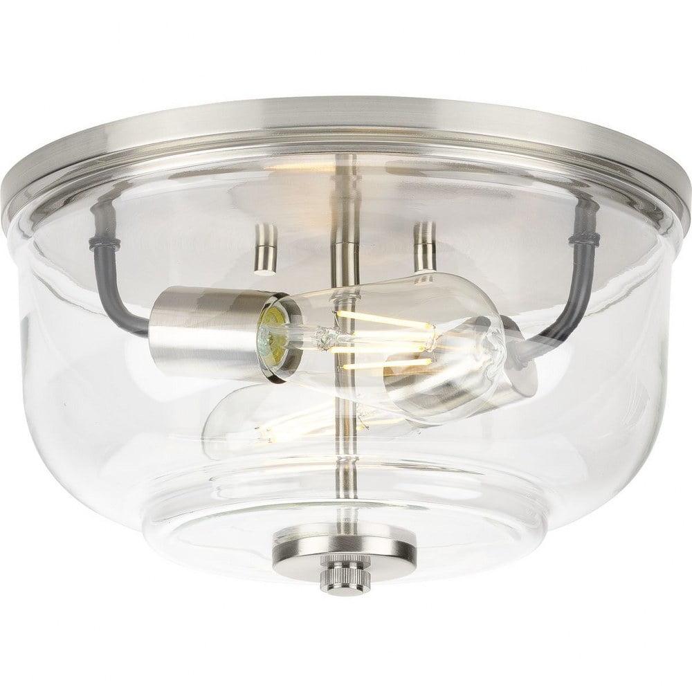 Rushton Brushed Nickel 2-Light Flush Mount with Clear Glass Shade