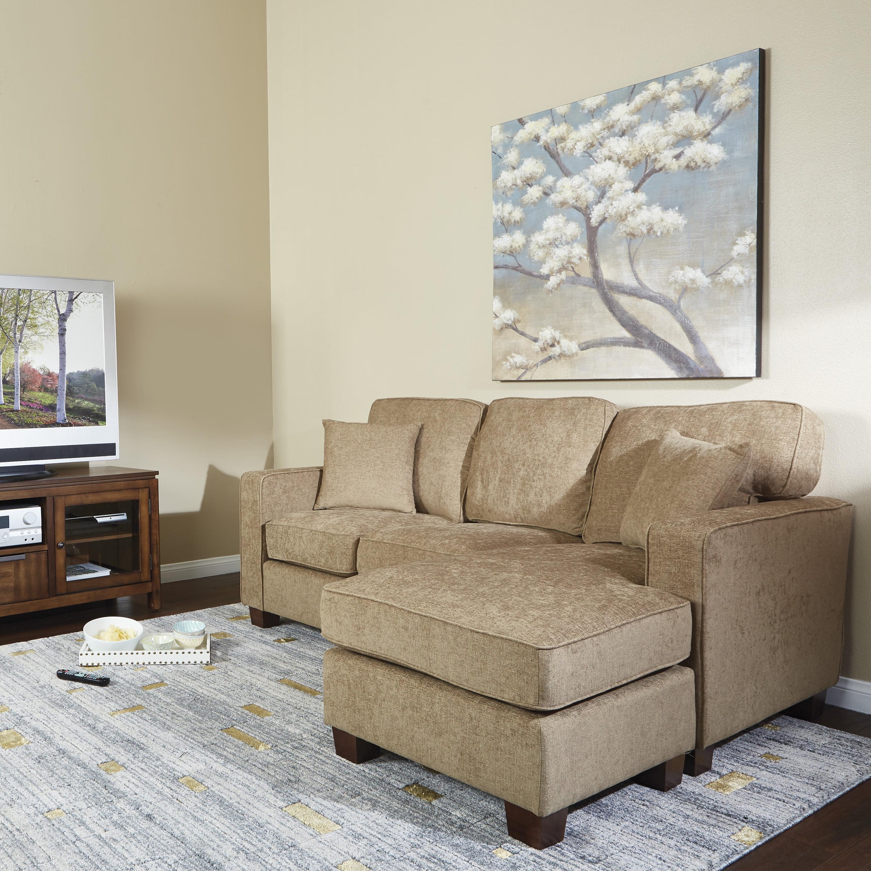 Russell Sectional in Earth Brown fabric with 2 Pillows and Coffee Finished Legs