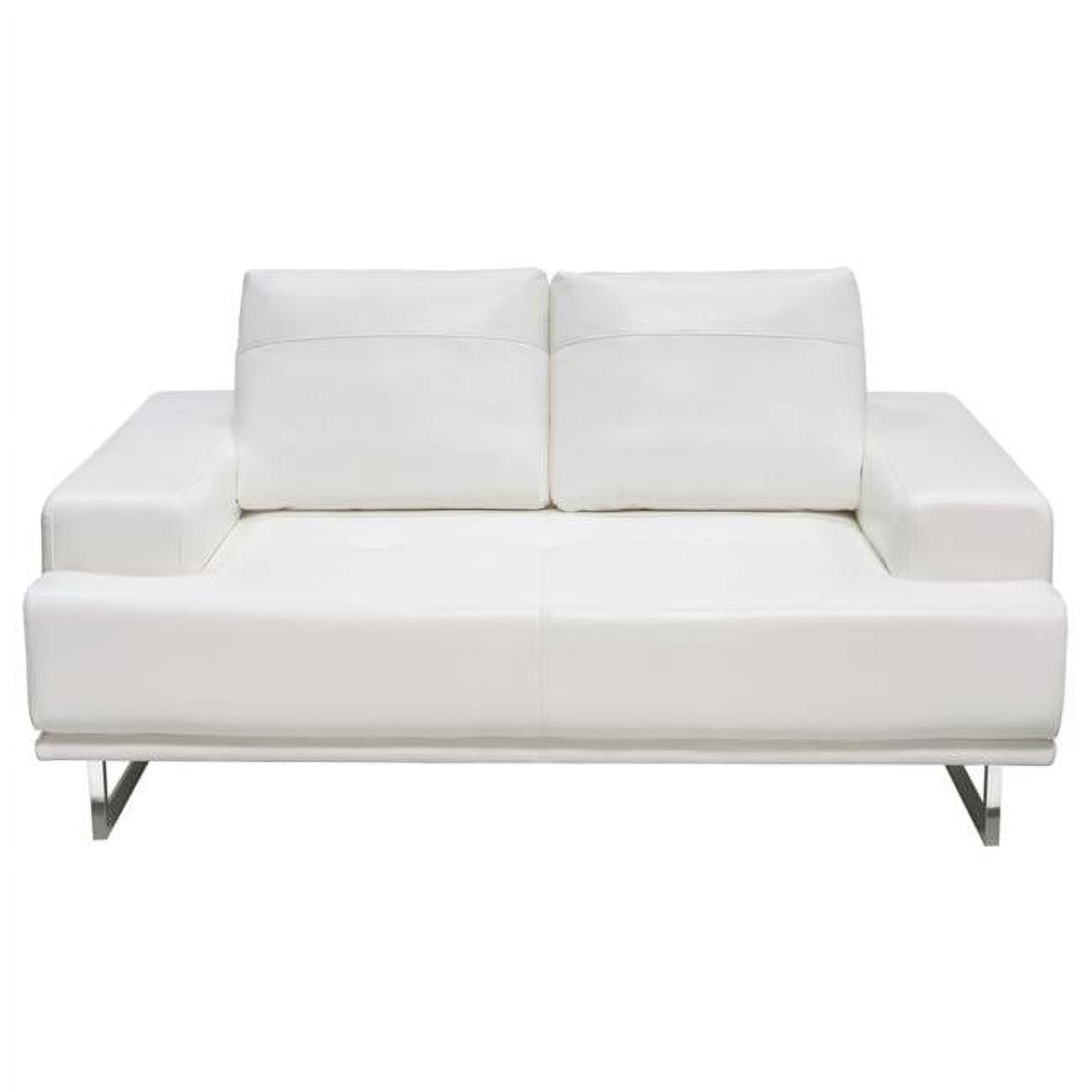 Chic White Air Leather Convertible Loveseat with Chrome Legs