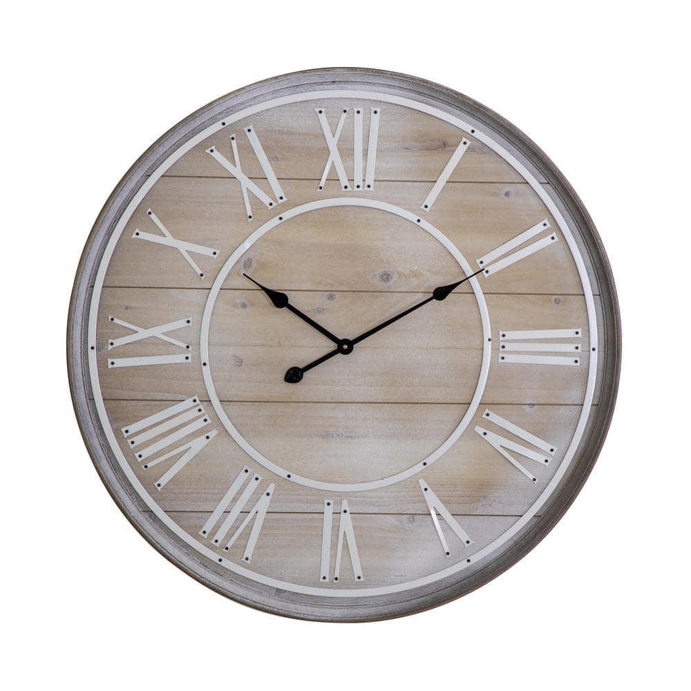 Oversized Rustic Wood and Metal Wall Clock