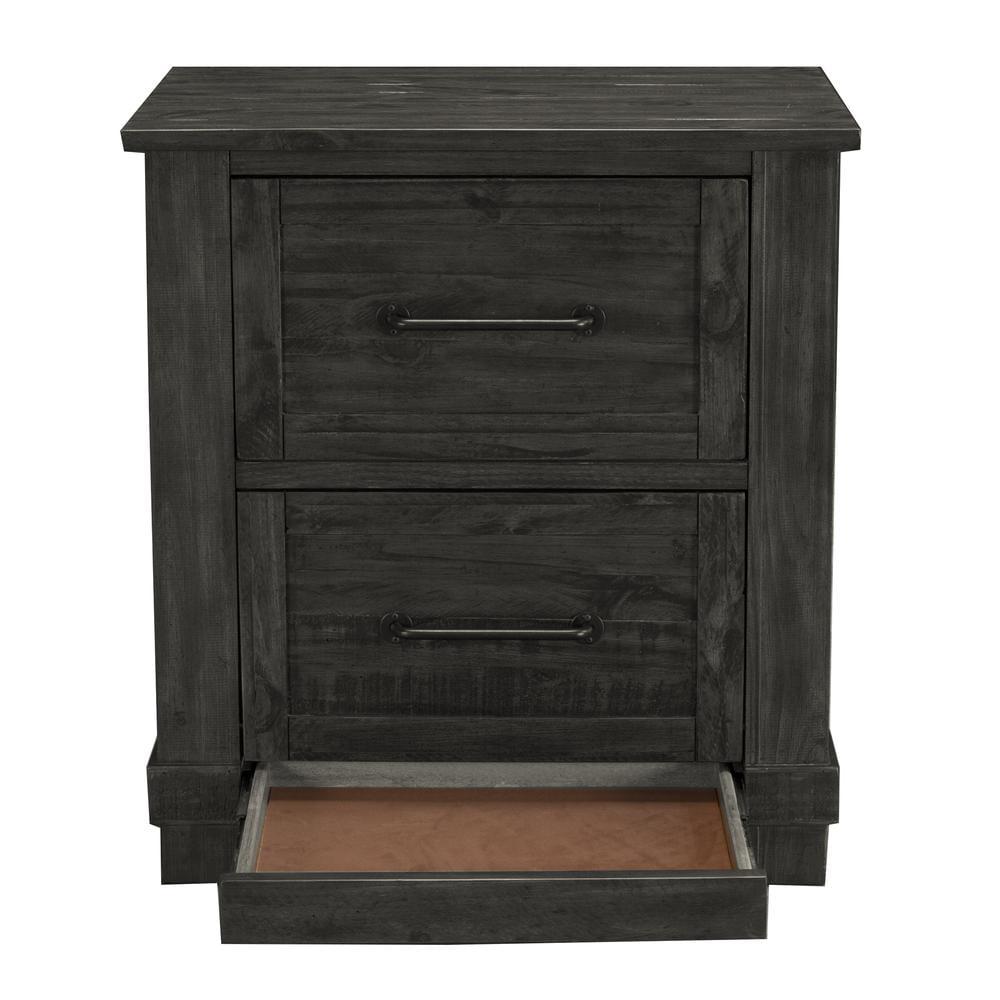 Charcoal Gray Solid Pine 2-Drawer Rustic Nightstand
