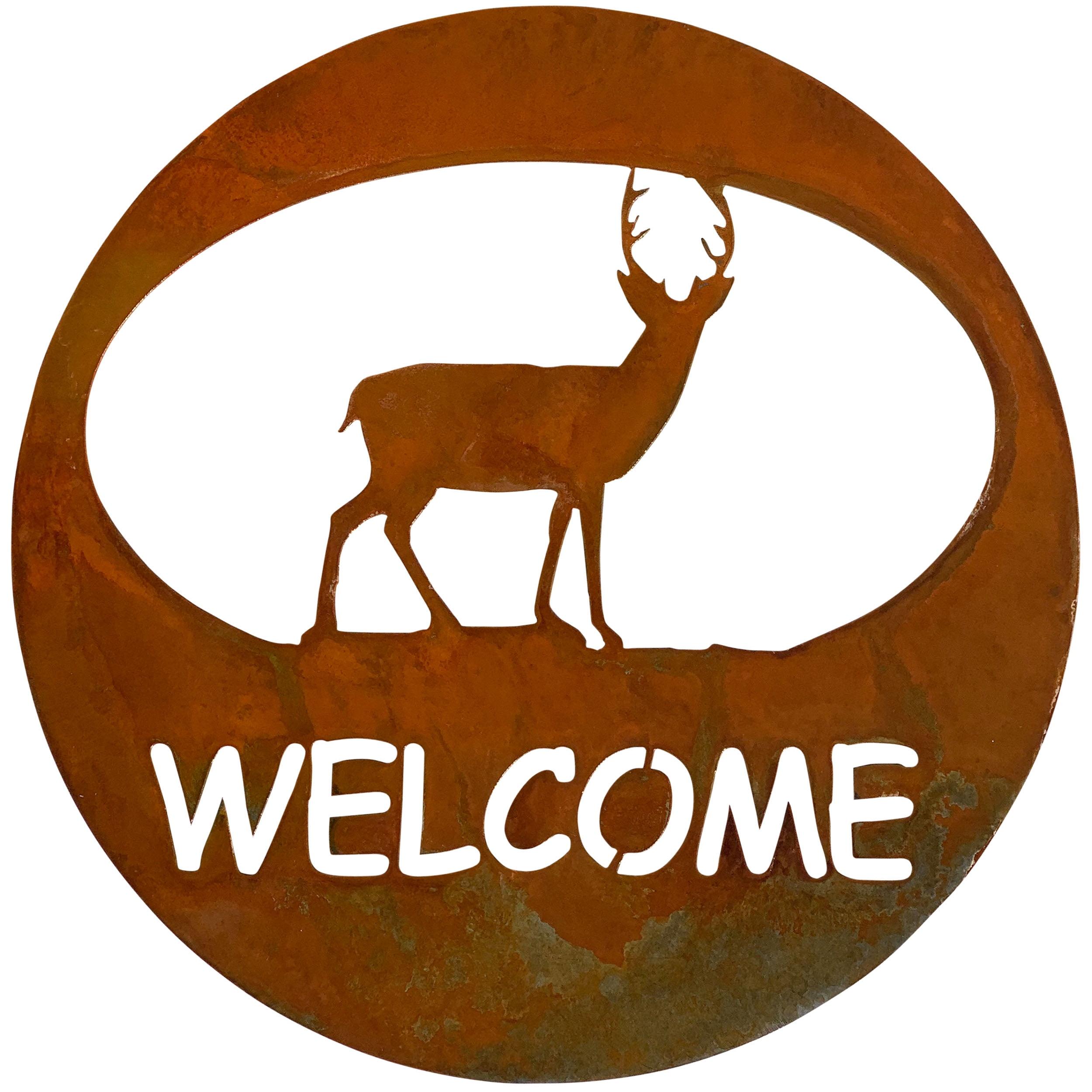 Rust Patina Metal Deer Welcome Sign, 11.75"